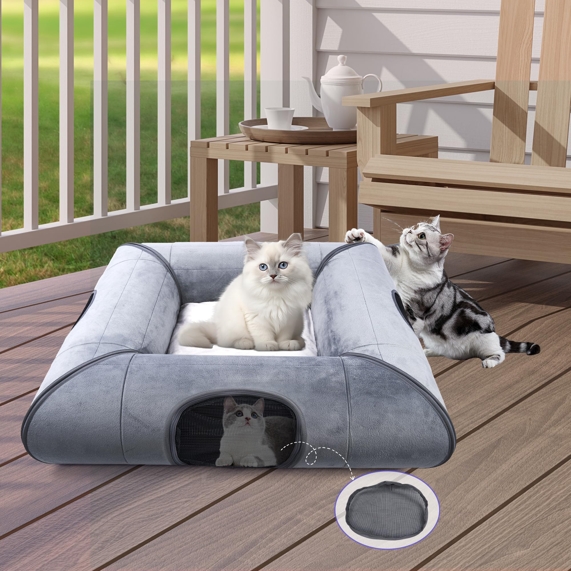 Moysoon Indoor Cat Cave Bed With Door, With Removable Soft Pad, Sturdy And Scratch Resistant,Suitable For Small And Medium Cats 