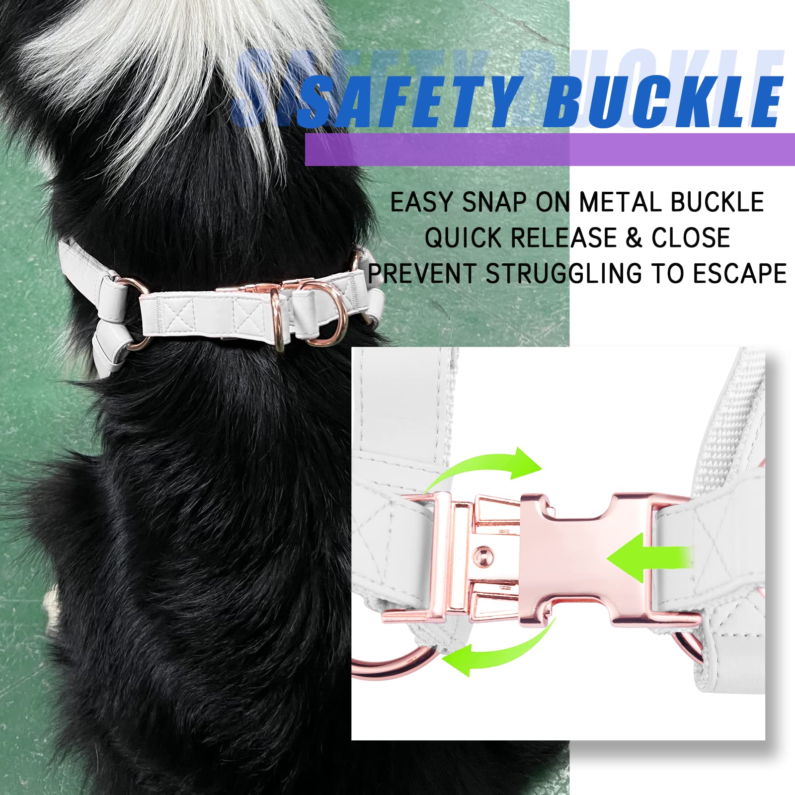 Soft Leather No Pull Dog Harness - Adjustable Step In Dog Harness With Rose Gold Heavy Duty Metal Buckle, Freedom Nylon Dog Halter Vests For Small Medium Large Dogs Easy Walking Training (White,S)