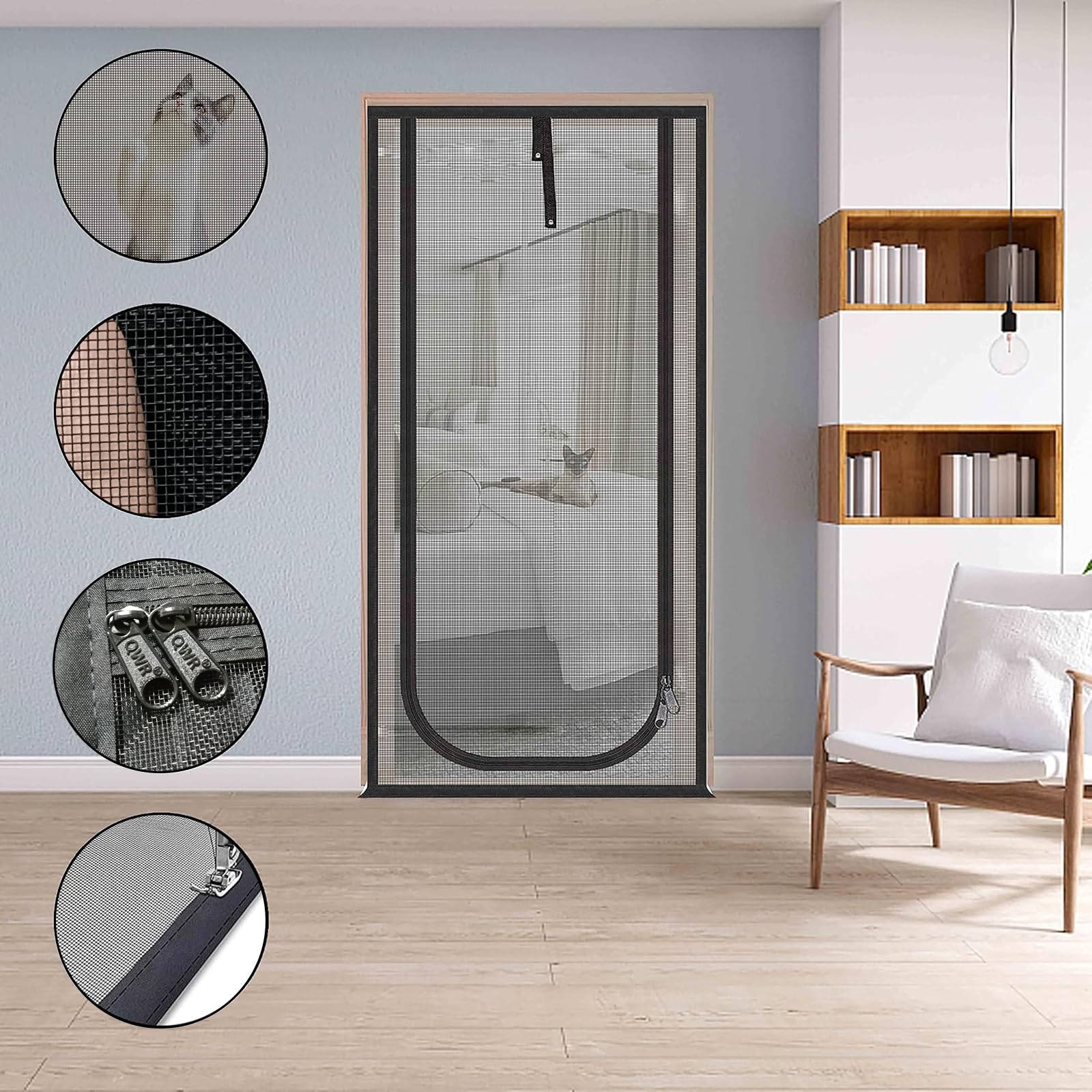 QWR Reinforced Cat Screen Door,Fits Door Size 32x 80,Thickened Cat Resistant Mesh Screen Door for Living Room,Kitchen,Bedroo