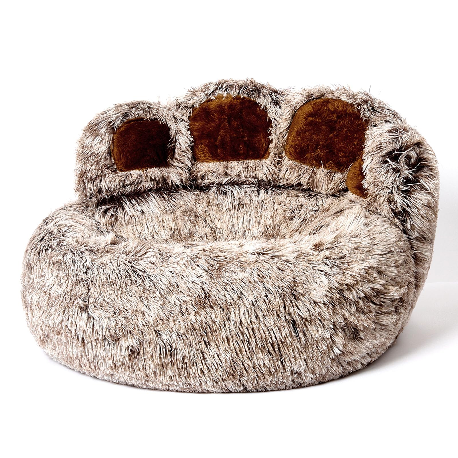 Jiupety Paw Shape Calming Pet Bed, Plush Faux Fur Donut Bed for Dogs & Cats, Machine Washable, Non-Slip Bottom, Medium (22   22 