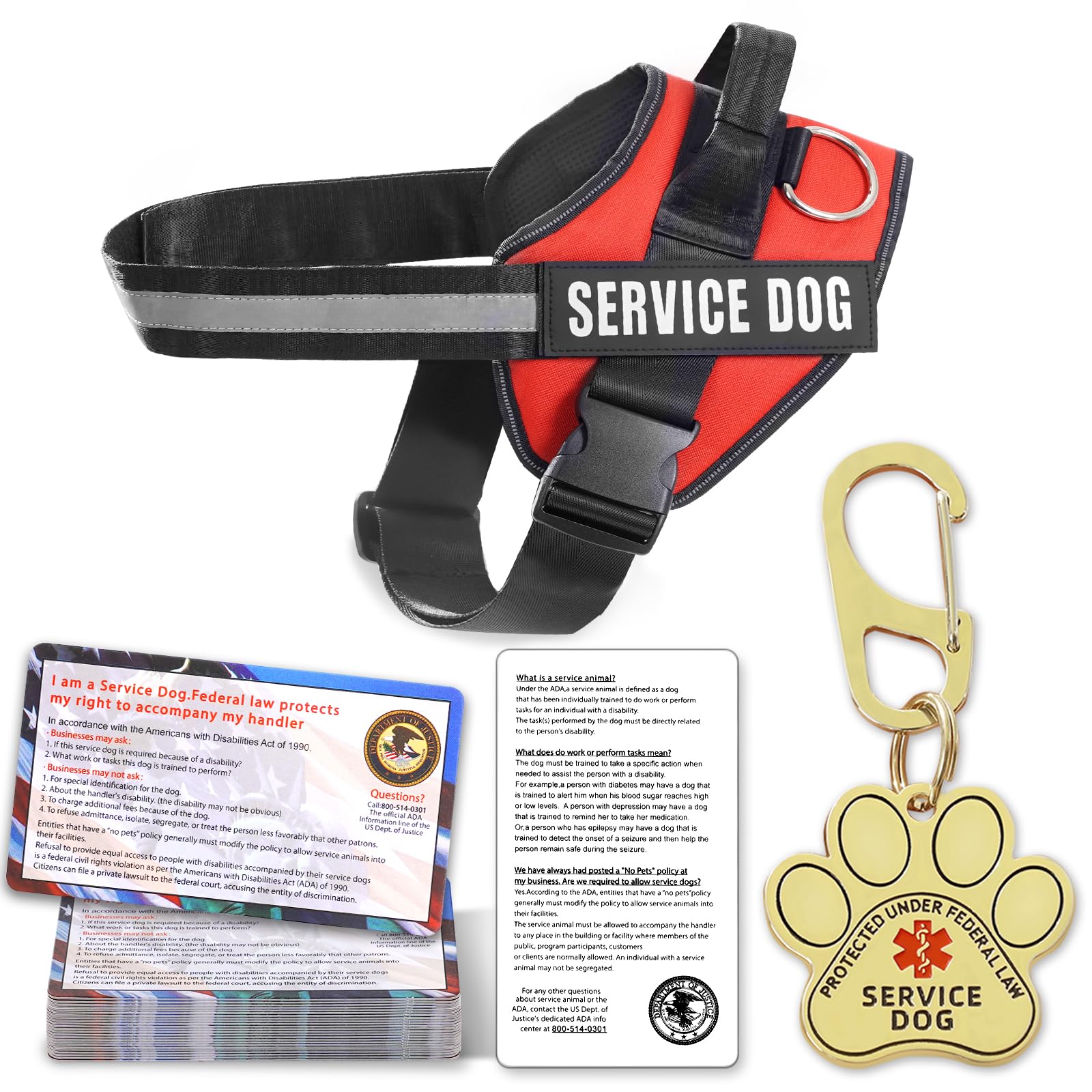 Opstin Service Dog Vest, Id Tag + 50 Ada Information Cards, Service Dog Harness In Sizes X Small To Xx Large, Metal Dog Tag Has 