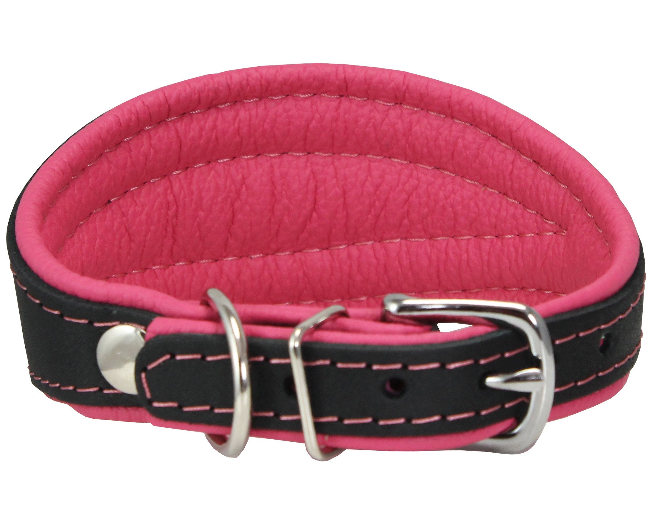 Real Leather Extra Wide Padded Tapered Dog Collar Glossy Black Greyhound Saluki Deerhound Lurcher Whippet Dachshund (10''-11.25'