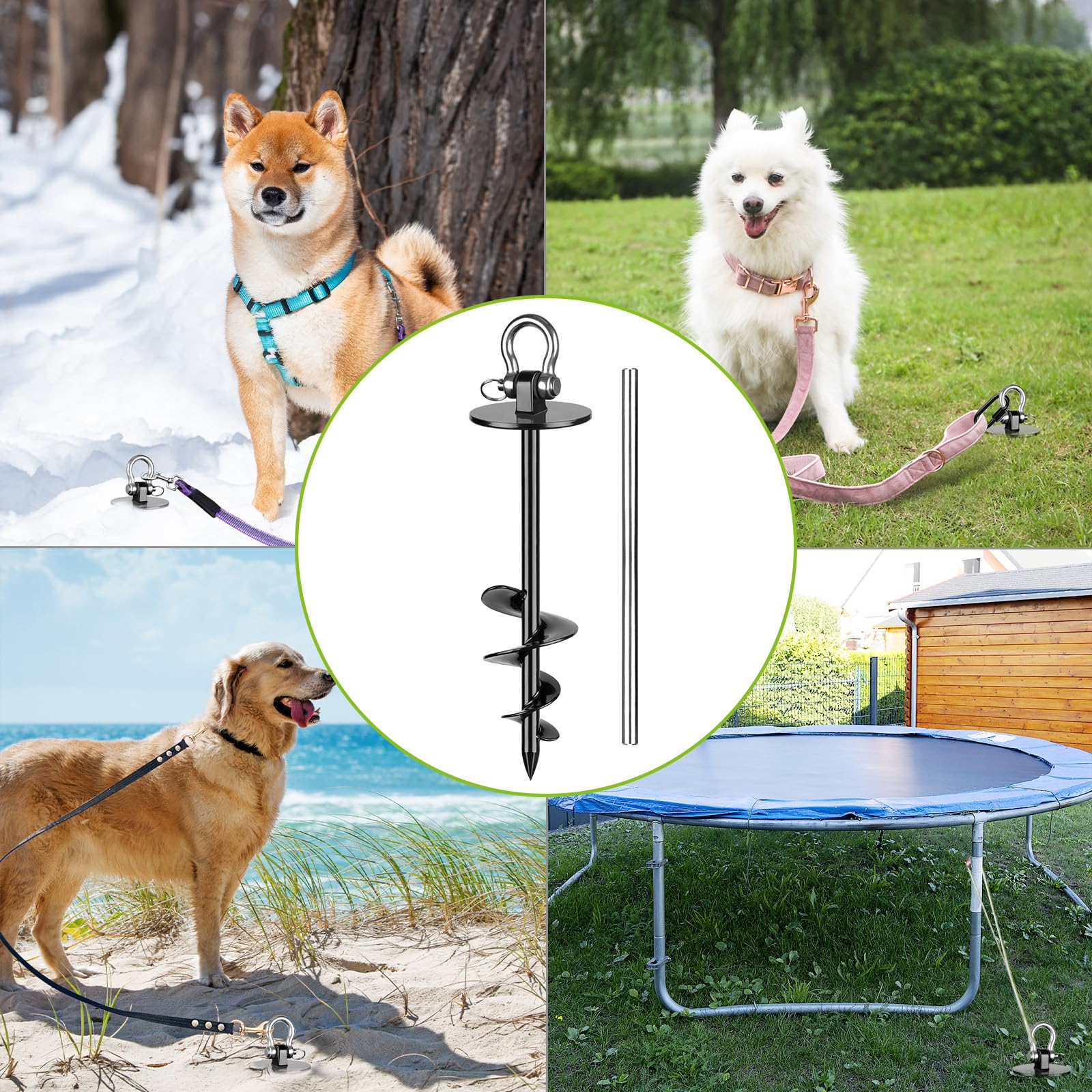 Seleware Dog Tie Out Stake Outdoor Anti-Rust Dog Anchor For Large Dogs Up To 220 Lbs, Foldable Dog Stake Dog Camping Gear Twist