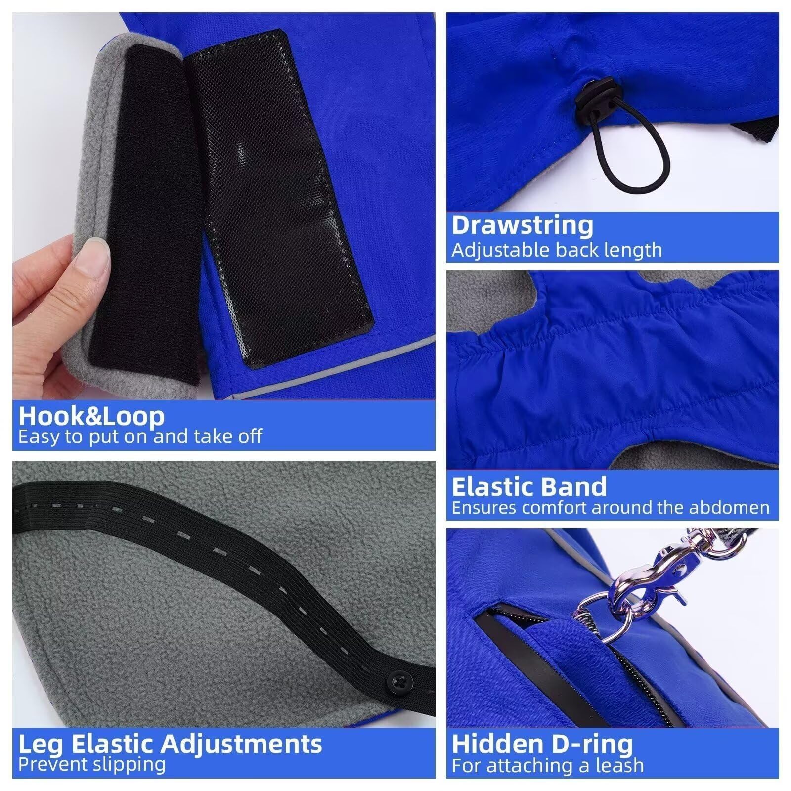 Migohi Dog Snow Jacket - Puffer Coat For Hiking & Camping, Blue, Fits Bulldogs & Shiba Inu