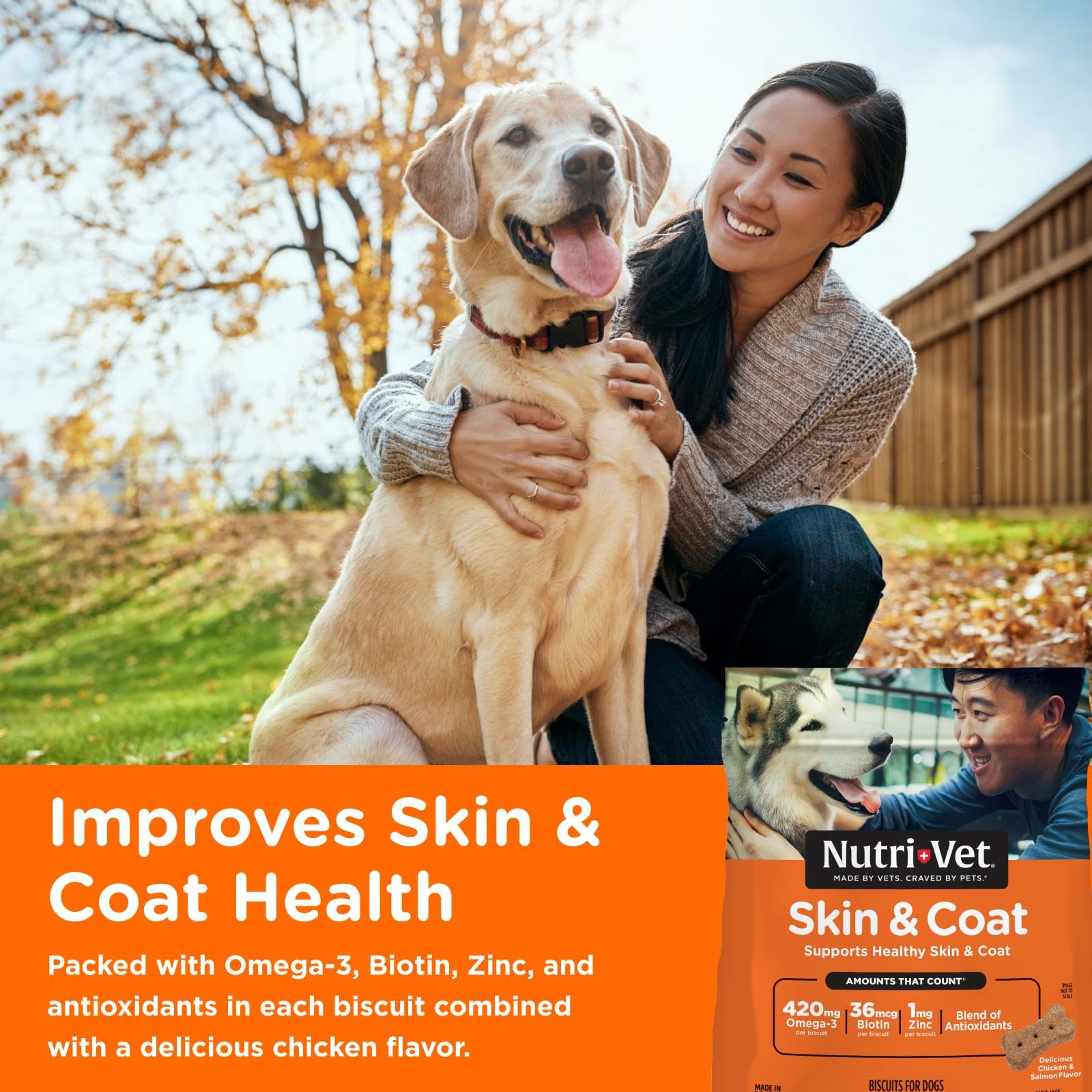 Nutri-Vet Skin & Coat Biscuits for Dogs, Tasty Dog Treat, Dog Skin and Coat Supplement, Small Sized Biscuit, Omega-3 and Biotin