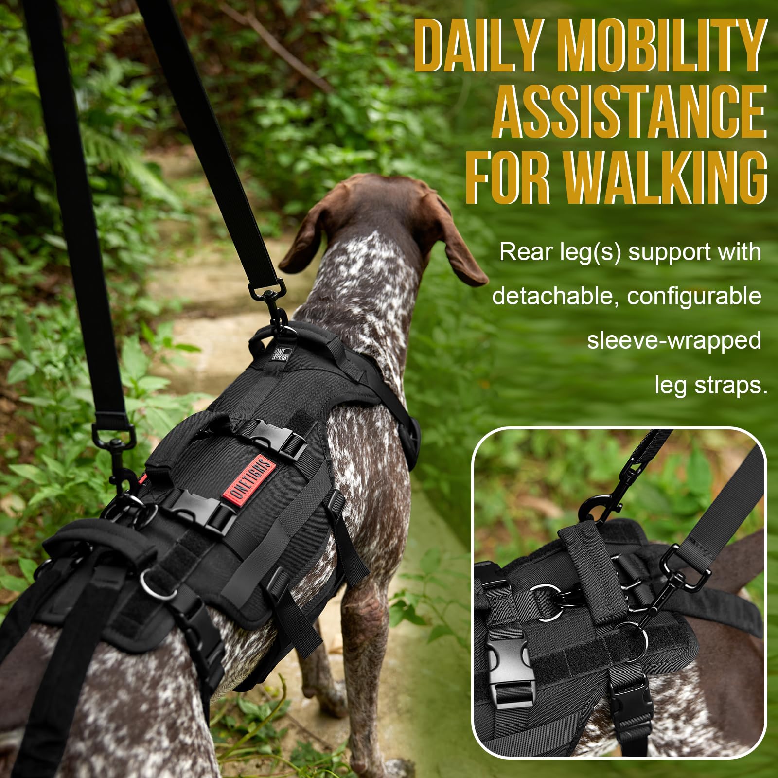 Onetigris Dog Lift Harness For Large Dogs, Dog Hip Support Brace, Full Body Lifter With Handles Invictus Multifunctional Mobilit
