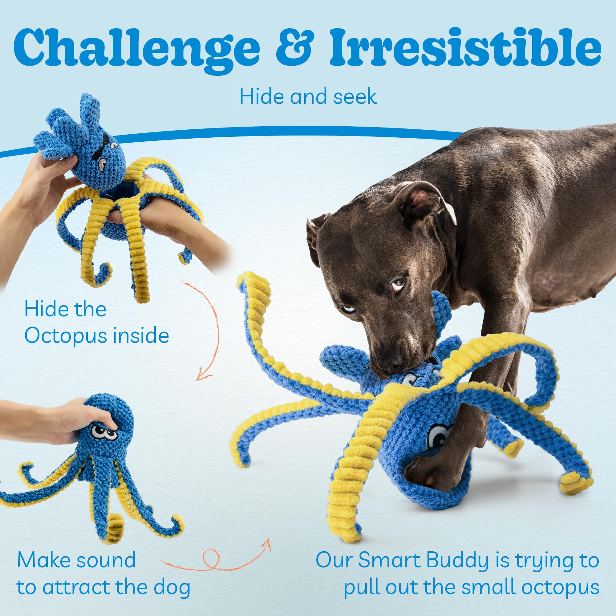 Interactive Dog Toys Octopus, 4 Pack Squeaky Hide And Seek Large Dog Toys to Keep Them Busy, Tough Plush Chew Toy, Tug of War Do
