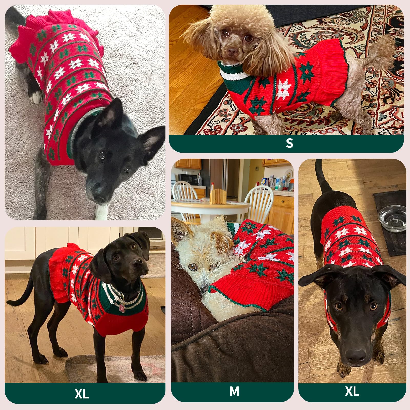 Kyeese Christmas Dog Sweater Dress Turtleneck Dogs Pullover Knit With Leash Hole Dog Sweater Cute For Fall Winter Warm