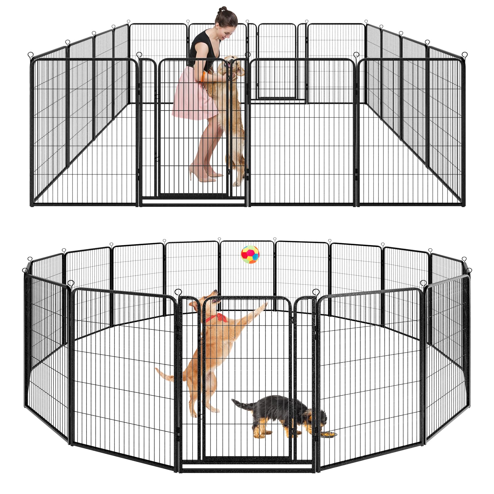 Kfvigoho Dog Playpen Outdoor Extra Wide 16 Panels Heavy Duty Dog Fence 47'' Height Anti-Rust With Doors Portable For Rv Camping 