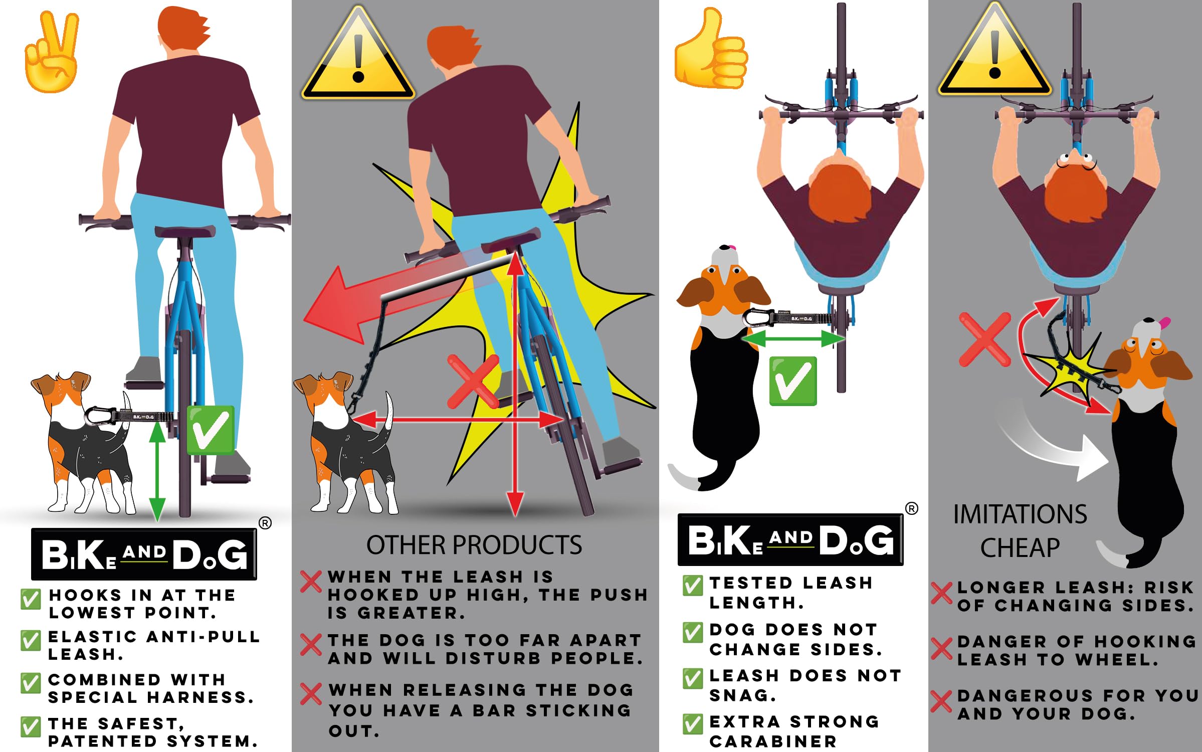 Bike And Dog - Dog Leash And Harness For Bicycle, Harness With 3 Rings, 2 Are Sides, Includes 2 Special Cable Ties For Bicycle.