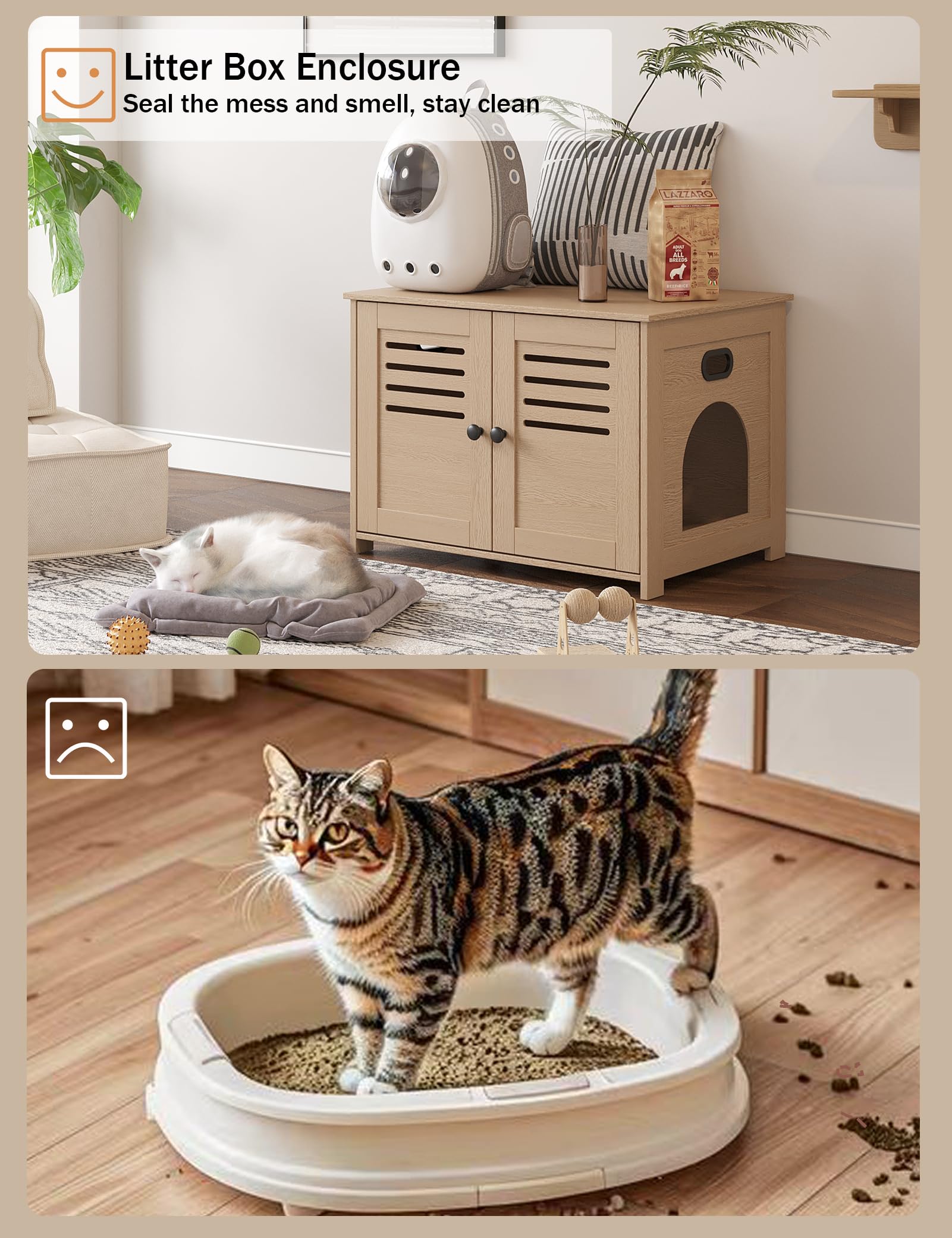Dinzi Lvj Litter Box Enclosure, Wooden Cat House With Good Ventilation, 27.6'' Hidden Cat Washroom, Entrance Can Be On Left Or R