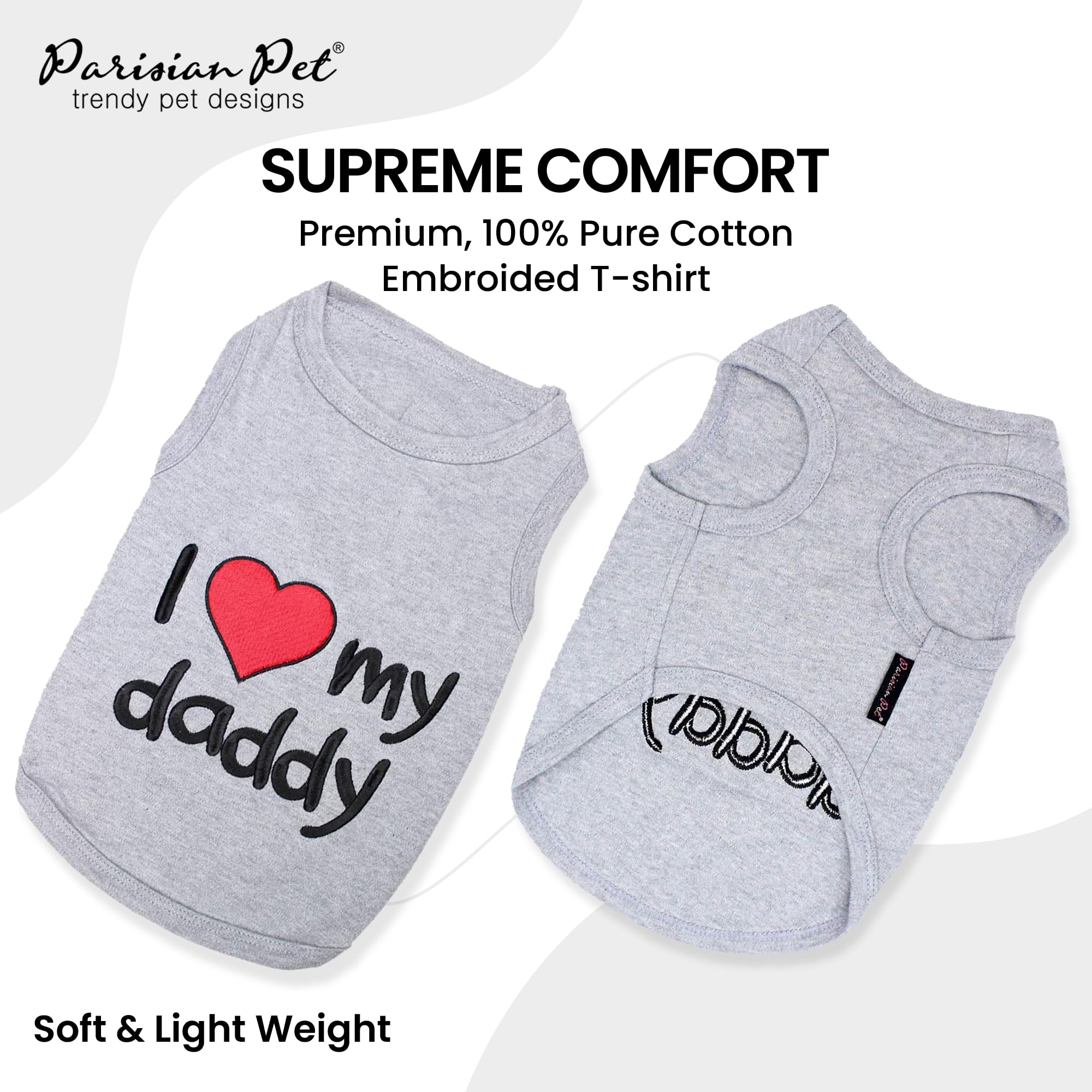 Parisian Pet Unisex Dog T-Shirt - Embroidered 'I Love My Daddy' 100% Cotton, Dog Tee Shirts - Breathable Sleeveless Pet Vest - Dog Clothes For Medium-Sized Dogs - M