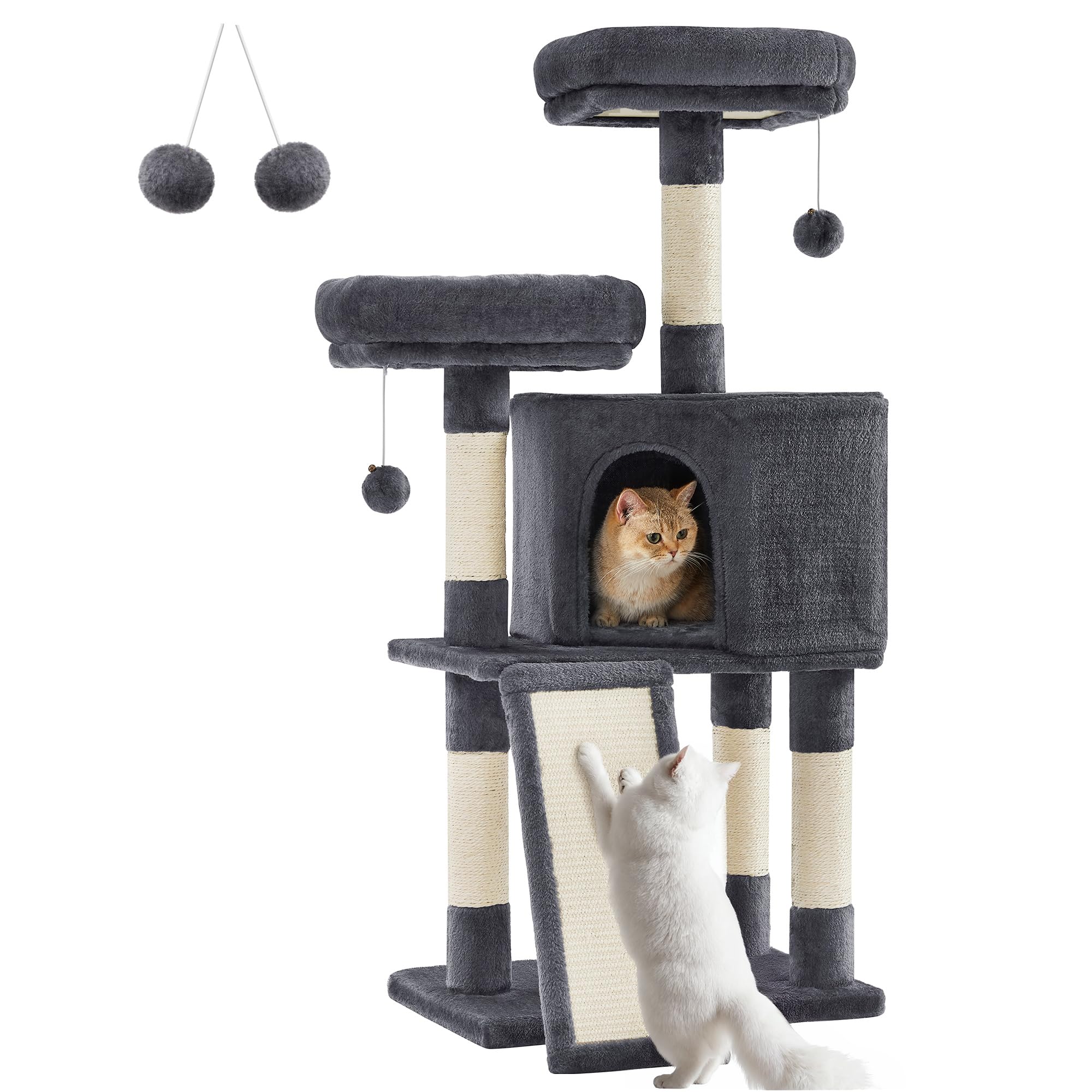 Feandrea Cat Tower, Cat Tree For Indoor Cats, 45.3-Inch Cat Condo With Scratching Post, Ramp, Perch, Spacious Cat Cave, For Kitt