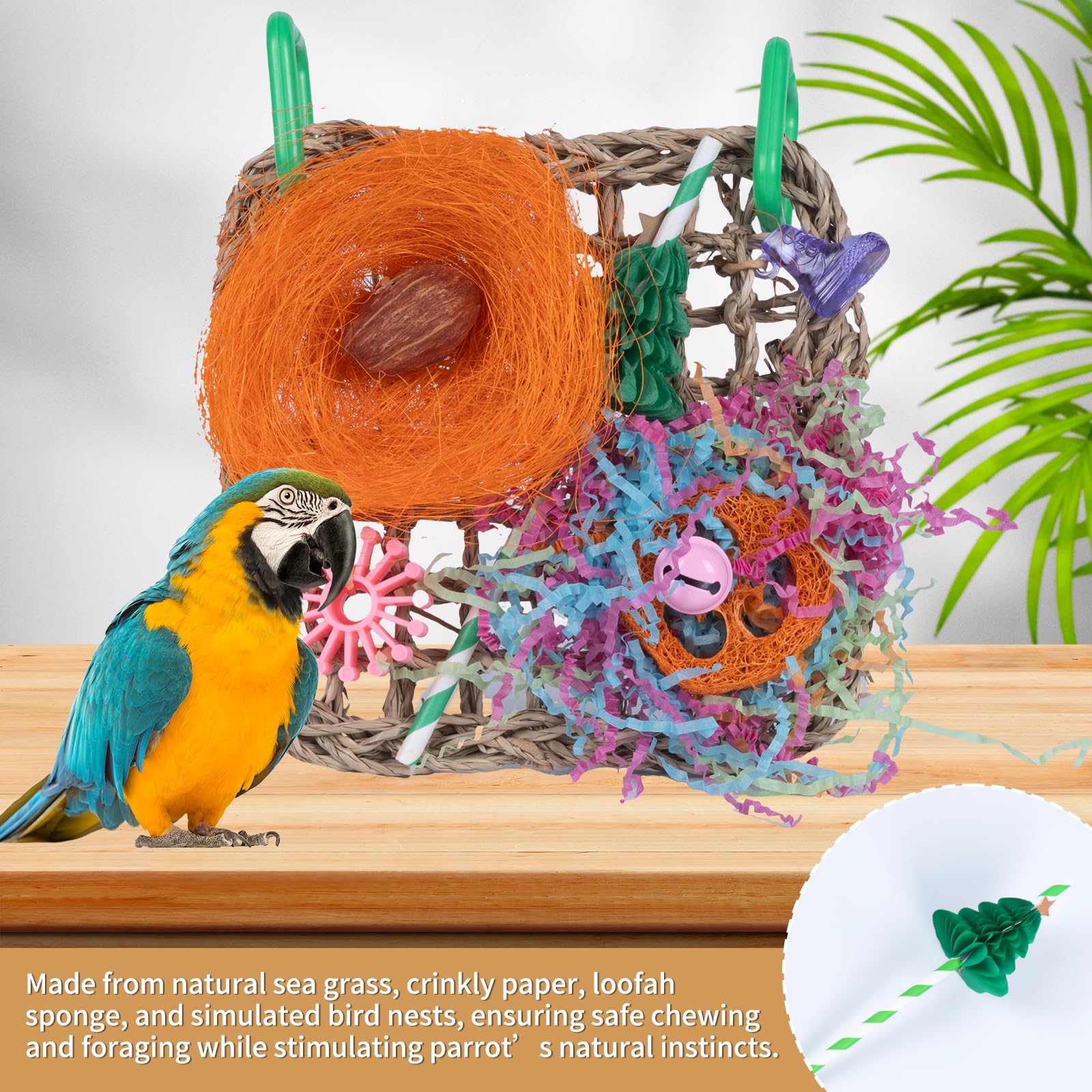 Seagrass Woven Hanging Mat Bird Toy - Natural Foraging Chew Toy For African Grey Parrots, Small Amazon Parrots, Lovebirds And Ot