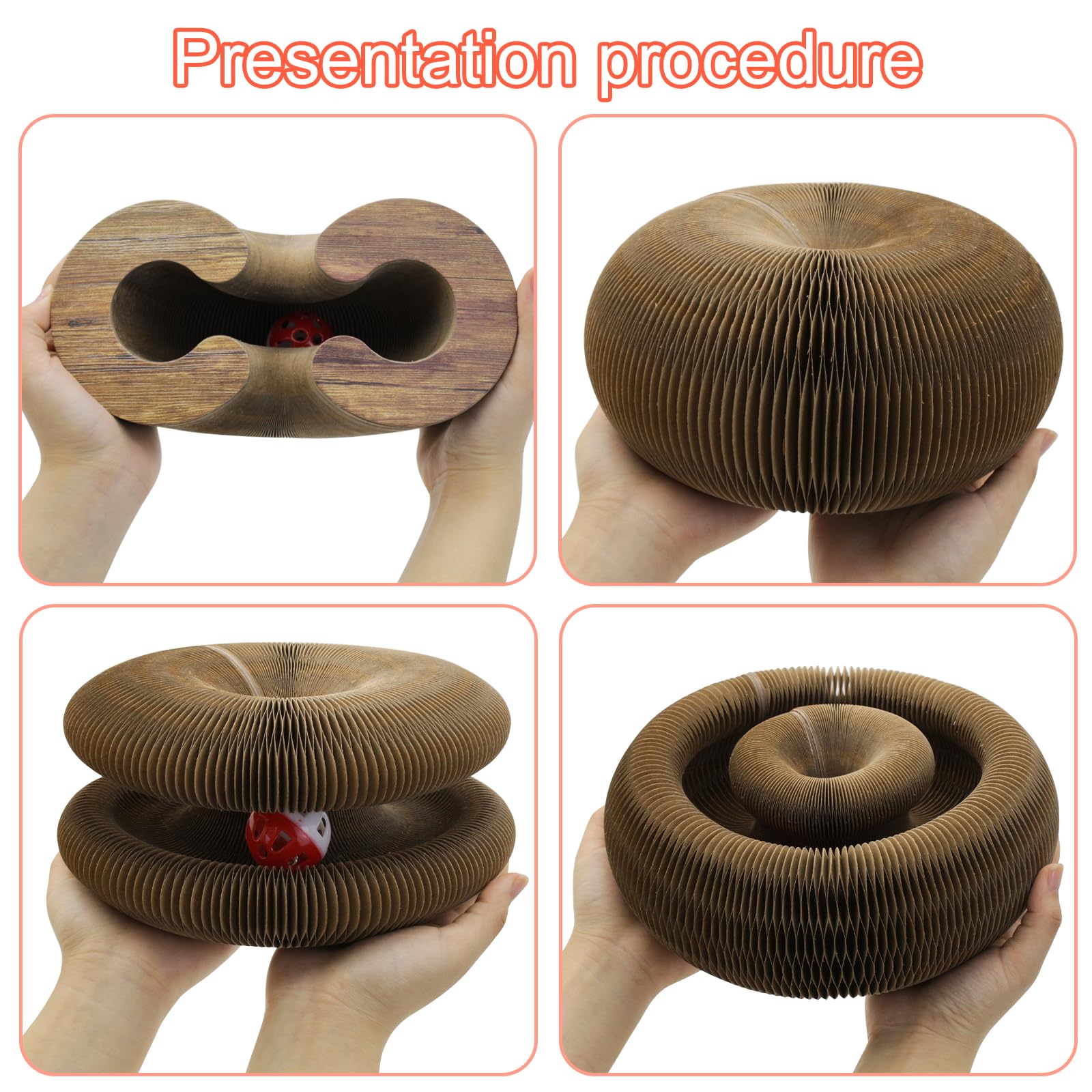 Andiker Magic Organ Cat Scratching Board, Corrugated Paper Cat Scratcher With Jingly Ball For Playing Scratching Paws, Foldable