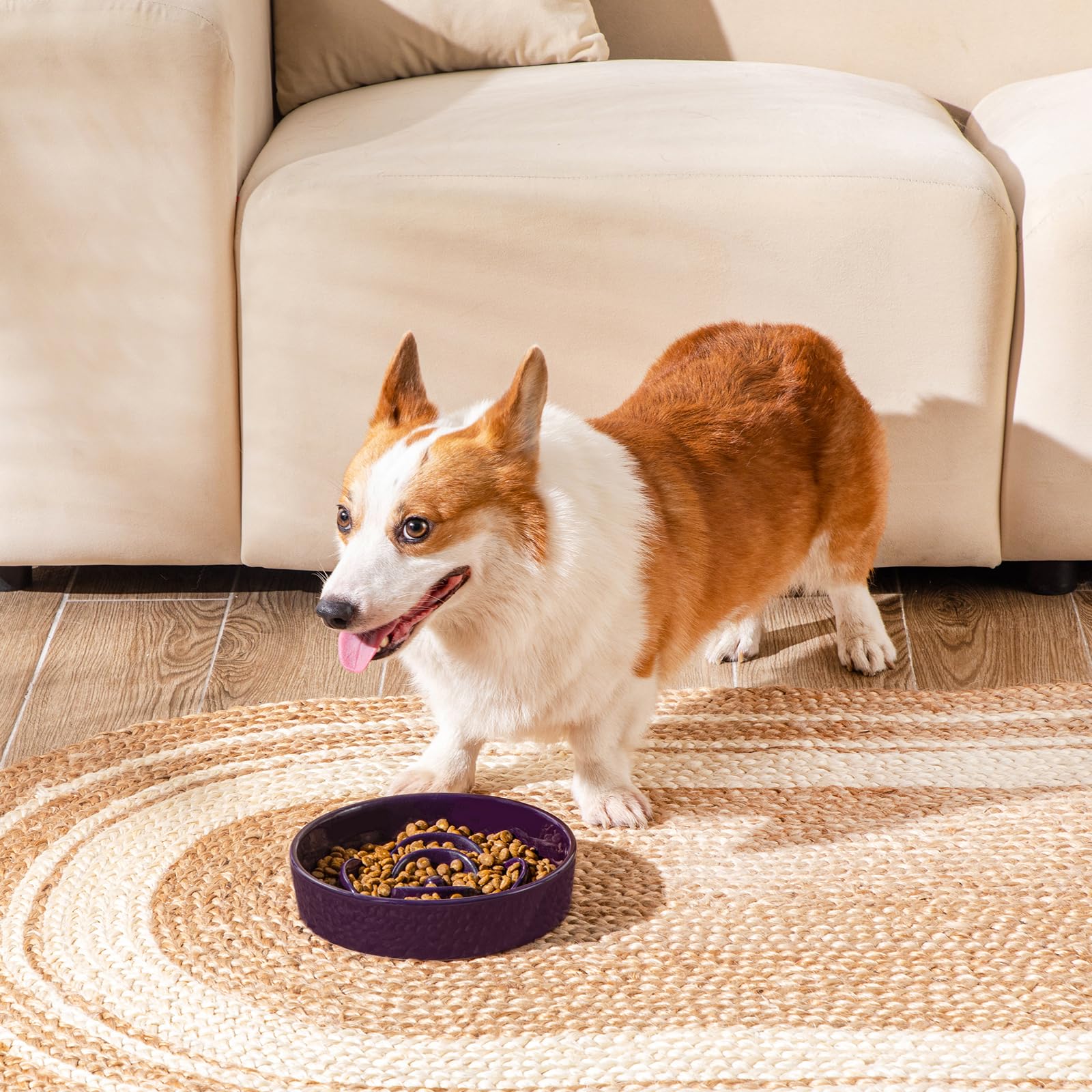 vancasso Slow Feeder Dog Bowl, 1.5 Cups Ceramic Slow Feeder for Medium Breed, Puzzle Maze Food Dog Bowl for Fast Eater, Dark Pur