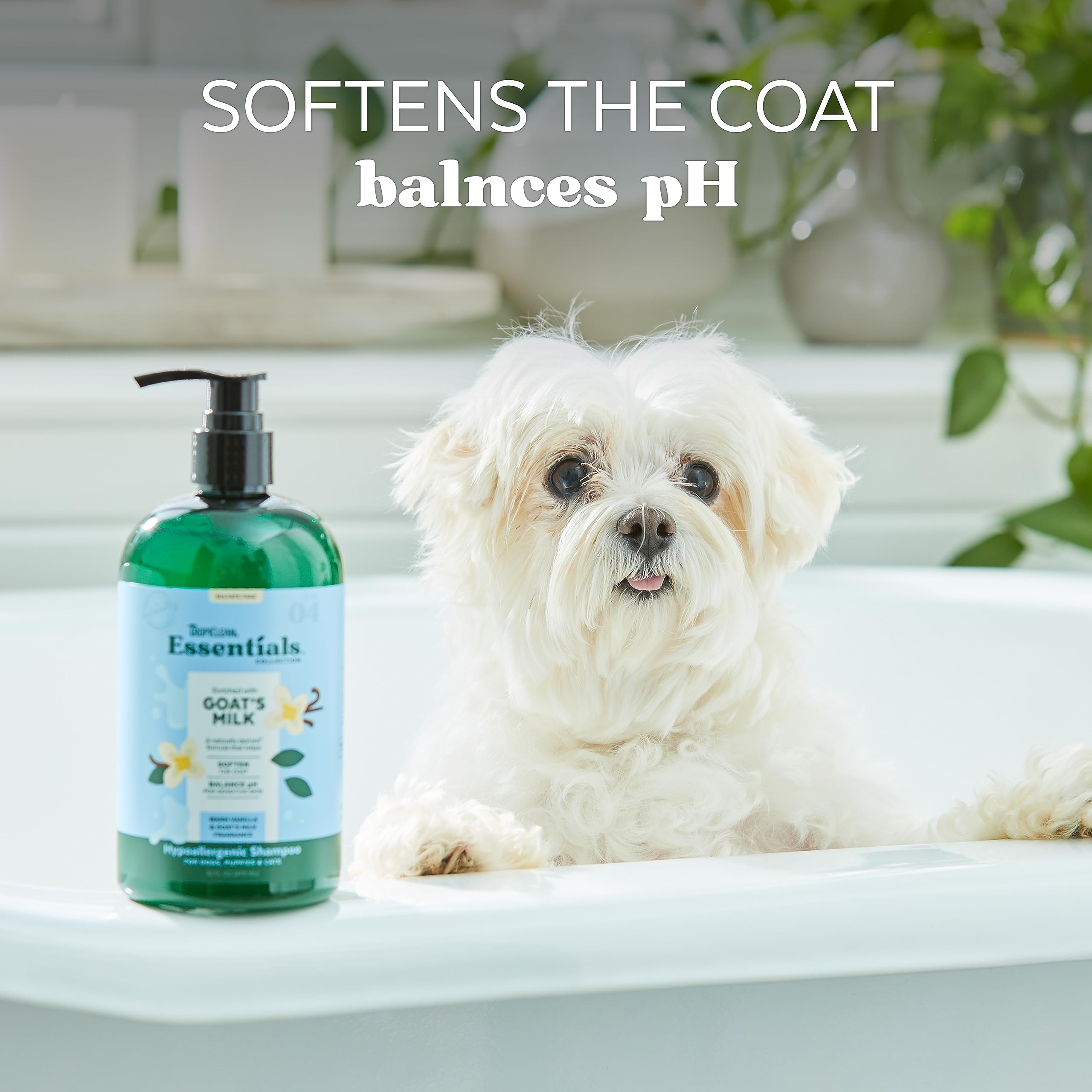 Tropiclean Essentials Goat'S Milk Hypoallergenic Shampoo For Dogs, Puppies, & Cats - Soften The Coat - Balanced Ph For Itchy & S