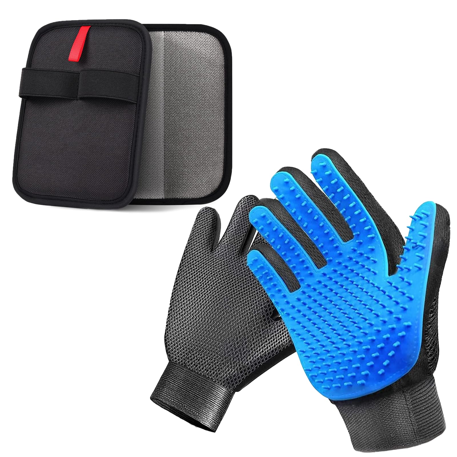 NVNAN 2-in-1 Pet Grooming Glove & Fabric Hair Remover - Reusabie, Silicone Massage Bristles,Static Adhesion for Quiuck Shedding 
