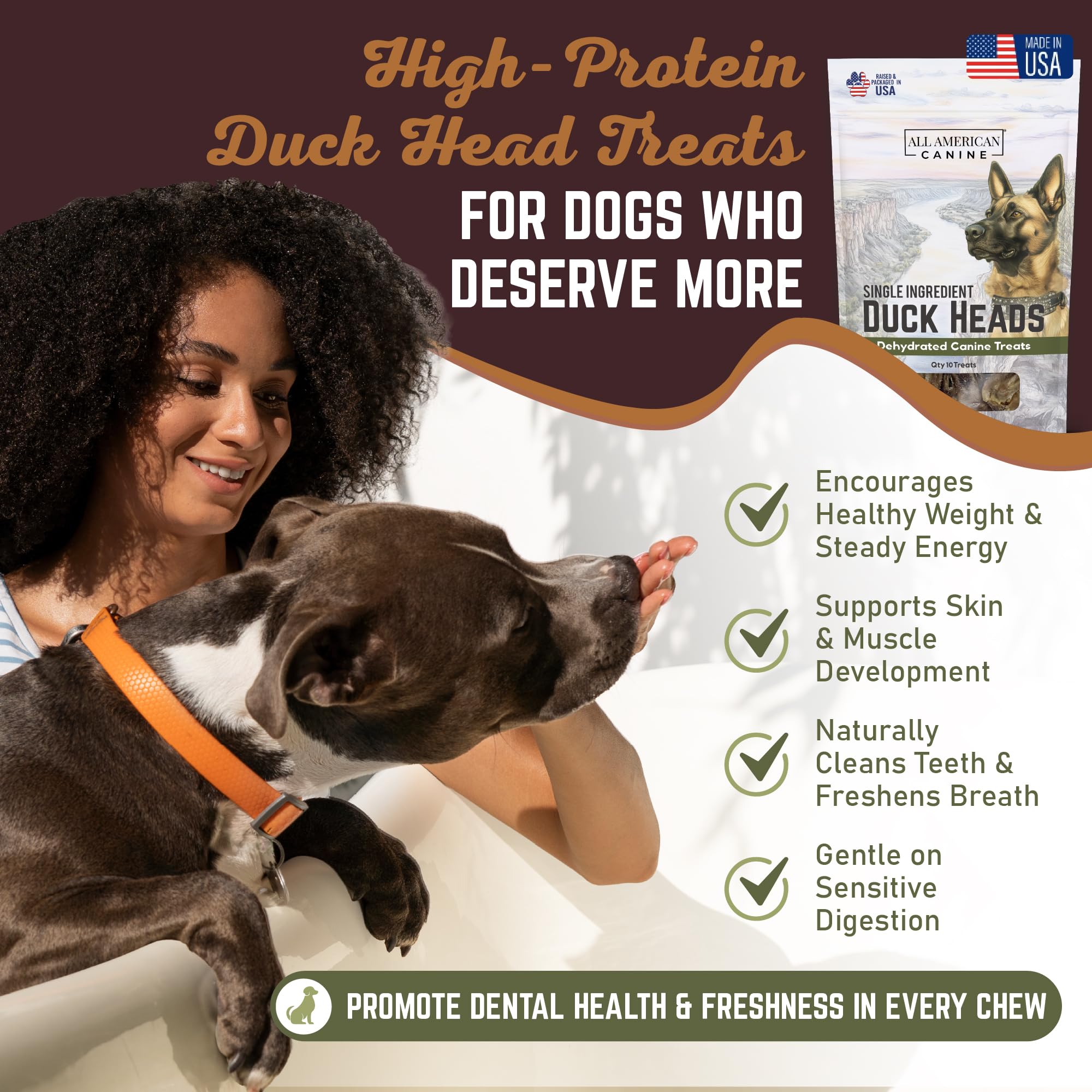 30 Natural Duck Head Dog Treats - Single Ingredient, Dehydrated & Digestible - Low-Fat, High-Protein Chew for Training & Dental