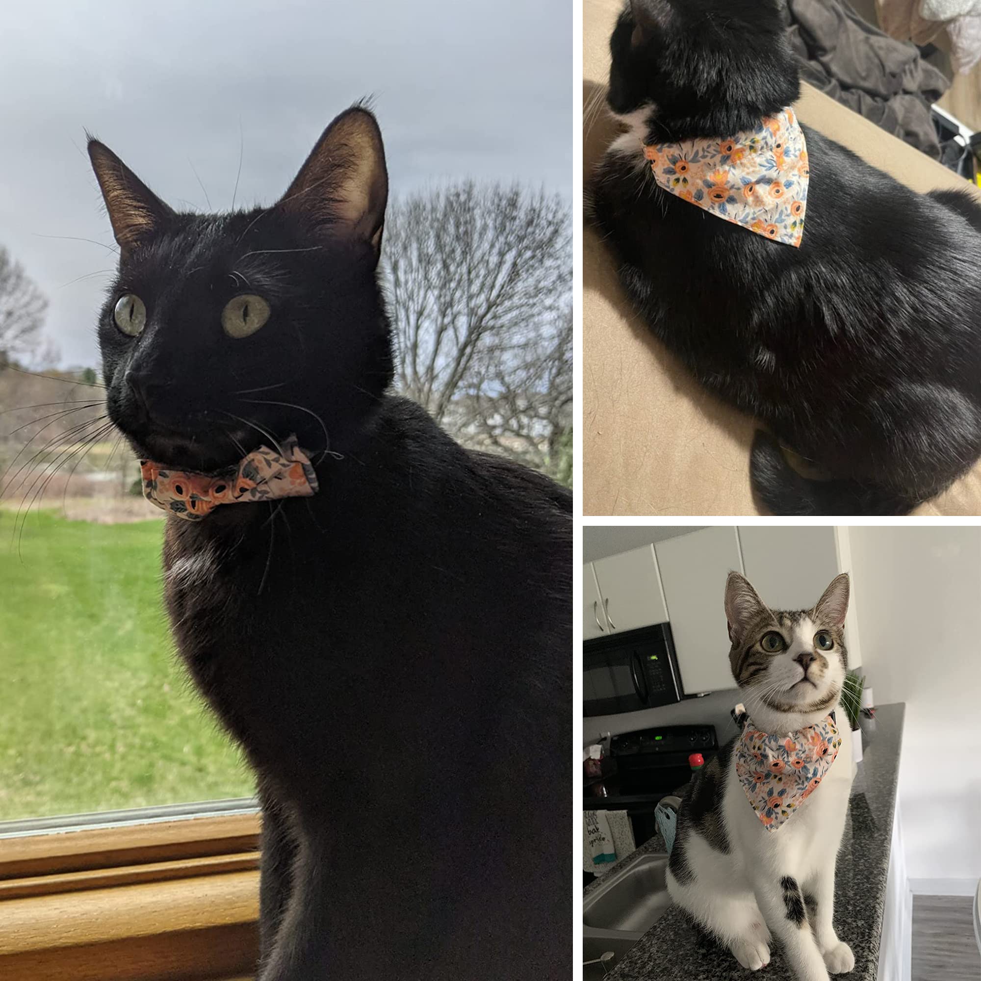 Adoggygo Breakaway Cat Collar With Bow Bandana, Kitten Collar With Removable Bowtie Bandana Cute Flower Pattern Cat Bowtie Banda