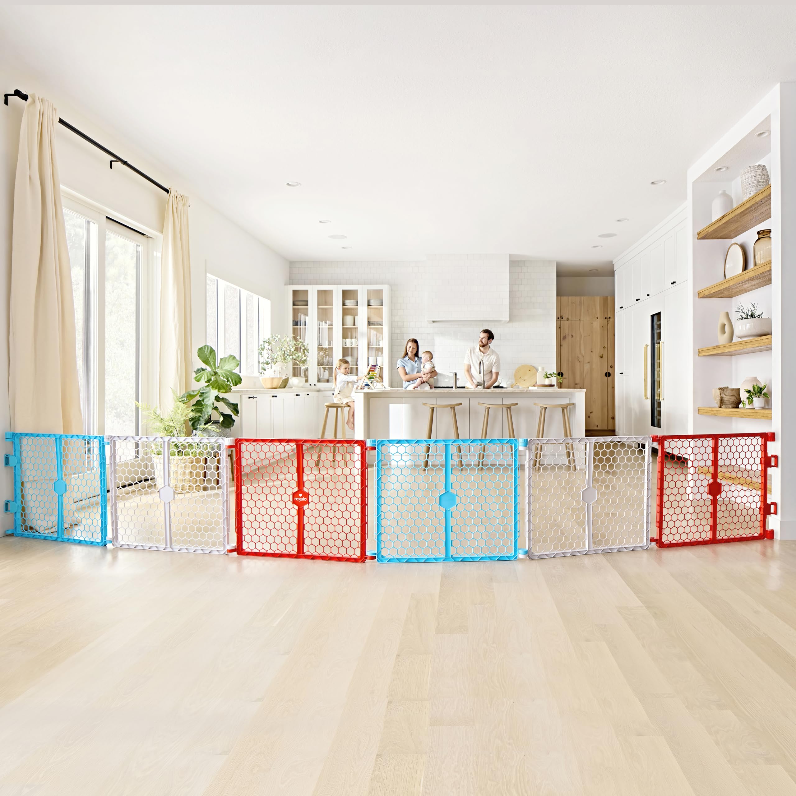 Regalo Safety 192-Inch Super Wide Baby Gate and Play Yard, 2-in-1 Convertible Plastic Baby Gate, Extra Wide Safety Barrier, Hard