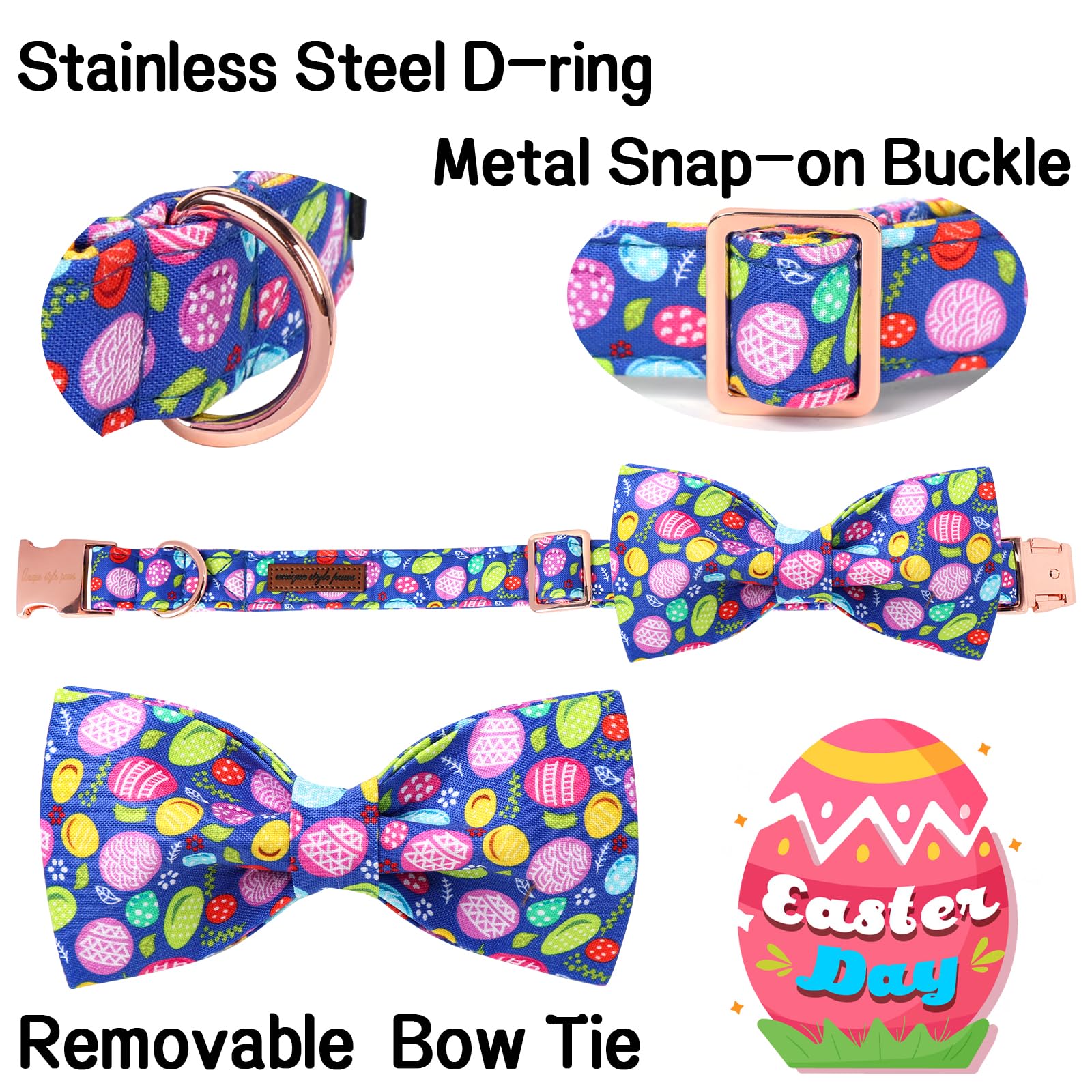 Unique Style Paws Easter Dog Collar With Bow Colorful Egg Rabbit Dog Collar Bowtie Collar For Large Medium Small Dogs