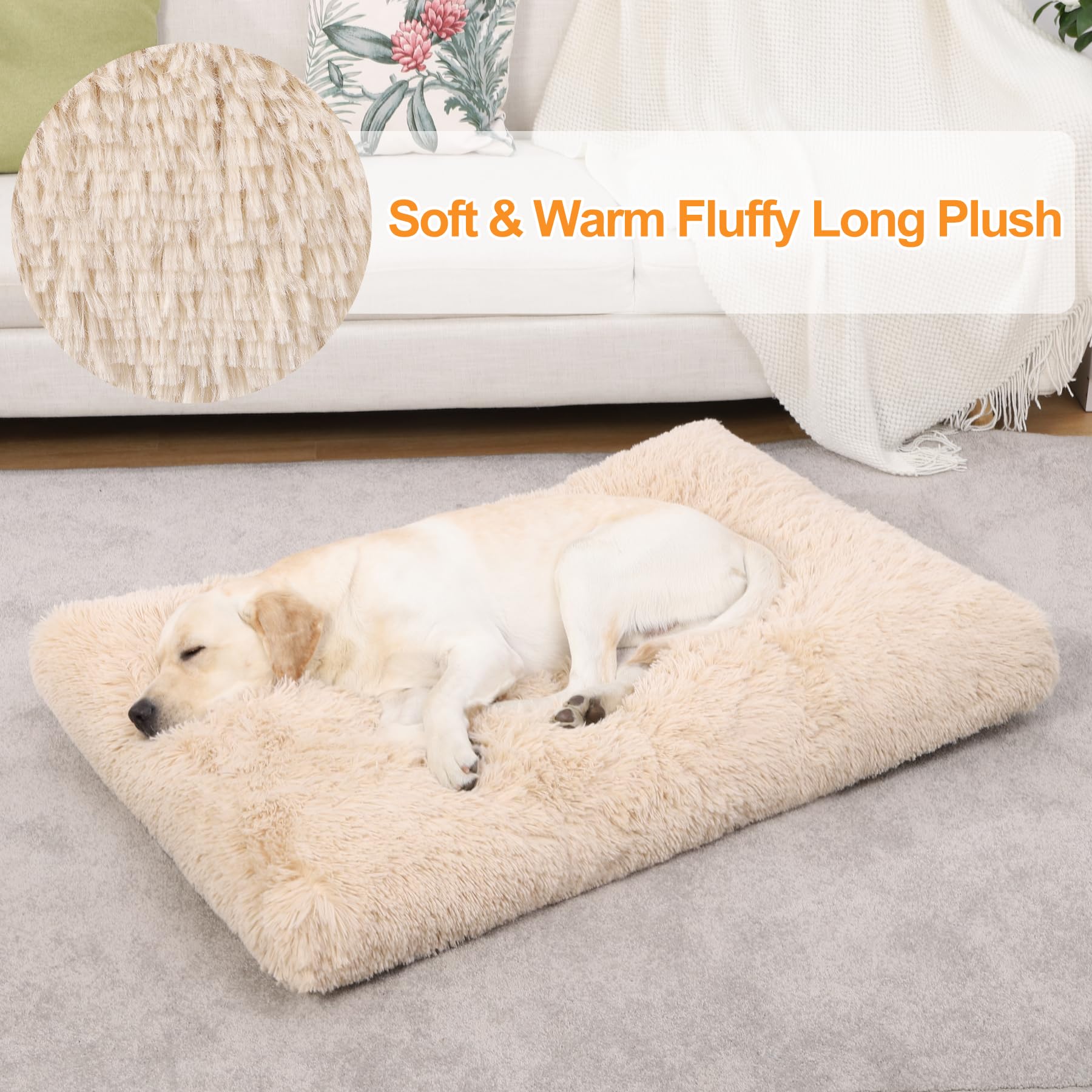 Ksiia Dog Crate Bed Washable Jumbo Dog Beds For Large Dogs Deluxe Plush Fluffy Comfy Thick Kennel Pad Anti-Slip & Anti-Scratch P