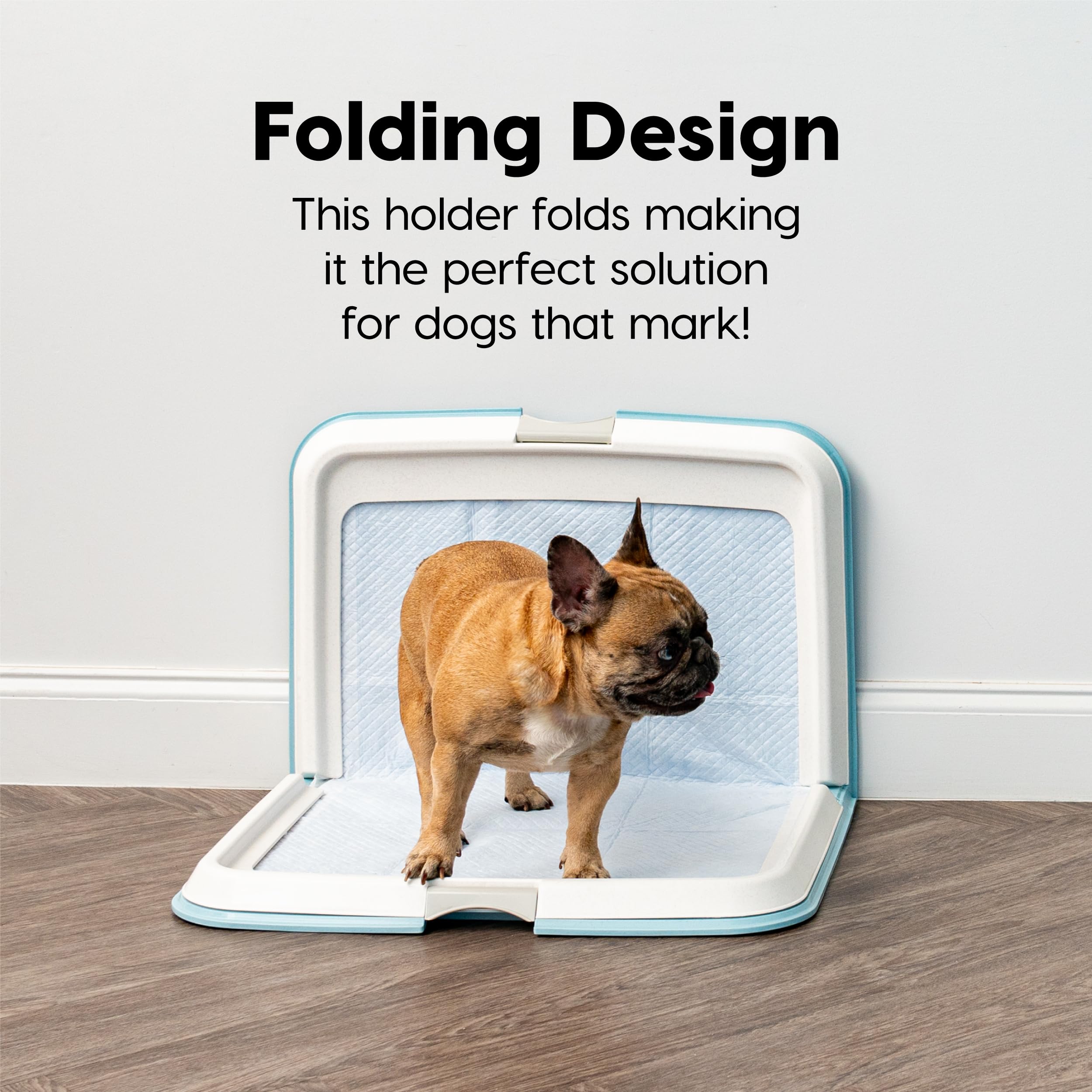 IRIS USA XL Pee Pad Holder - Foldable, Non-Skid Rubber Feet, Blue, Model 301565, Fits 23"x35" Pad or Larger