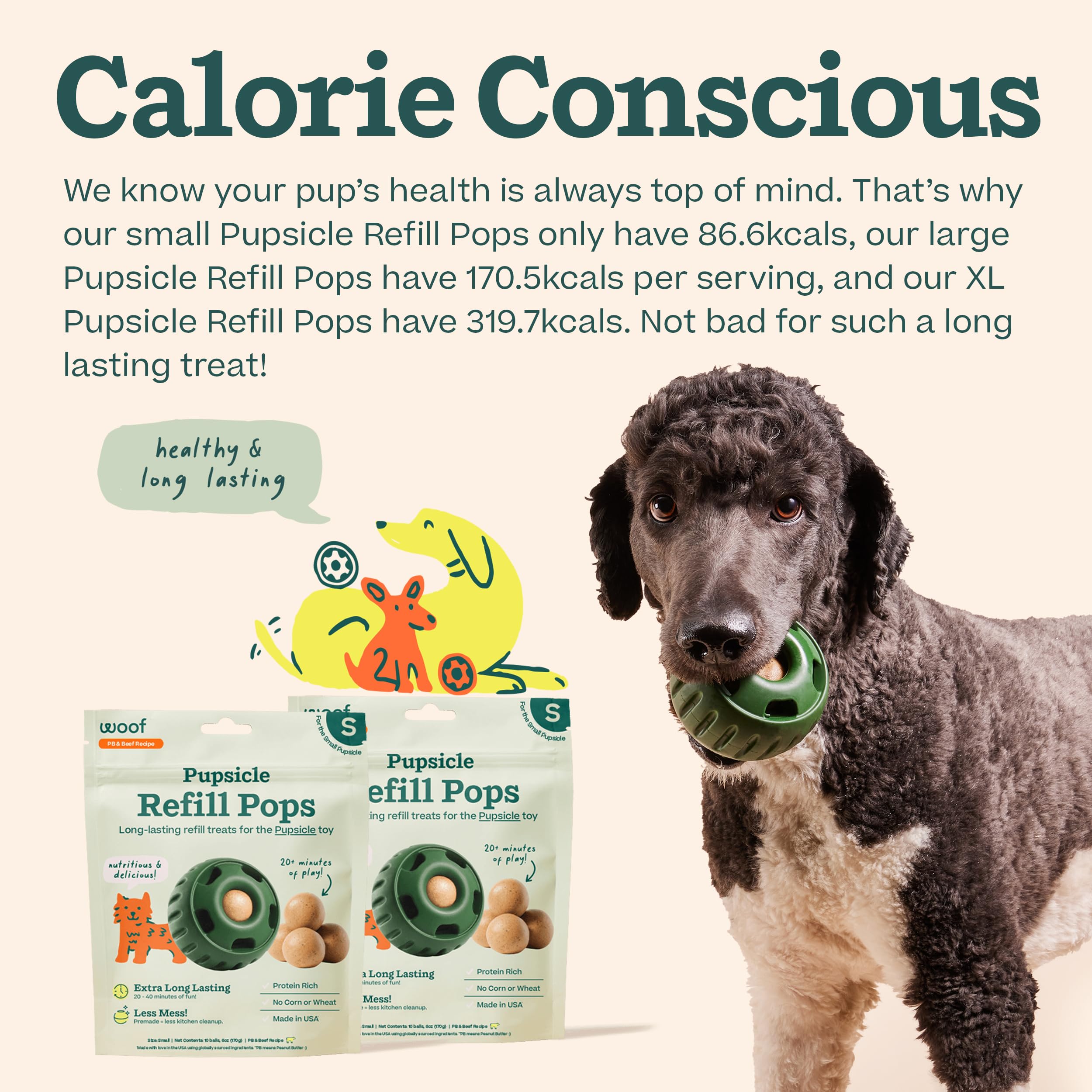 WOOF Pupsicle Refill Pops - Low-Mess Dog Snacks - with Peanut Butter and Beef - Dog Treats - Long Lasting - Small Pops - 10 Coun