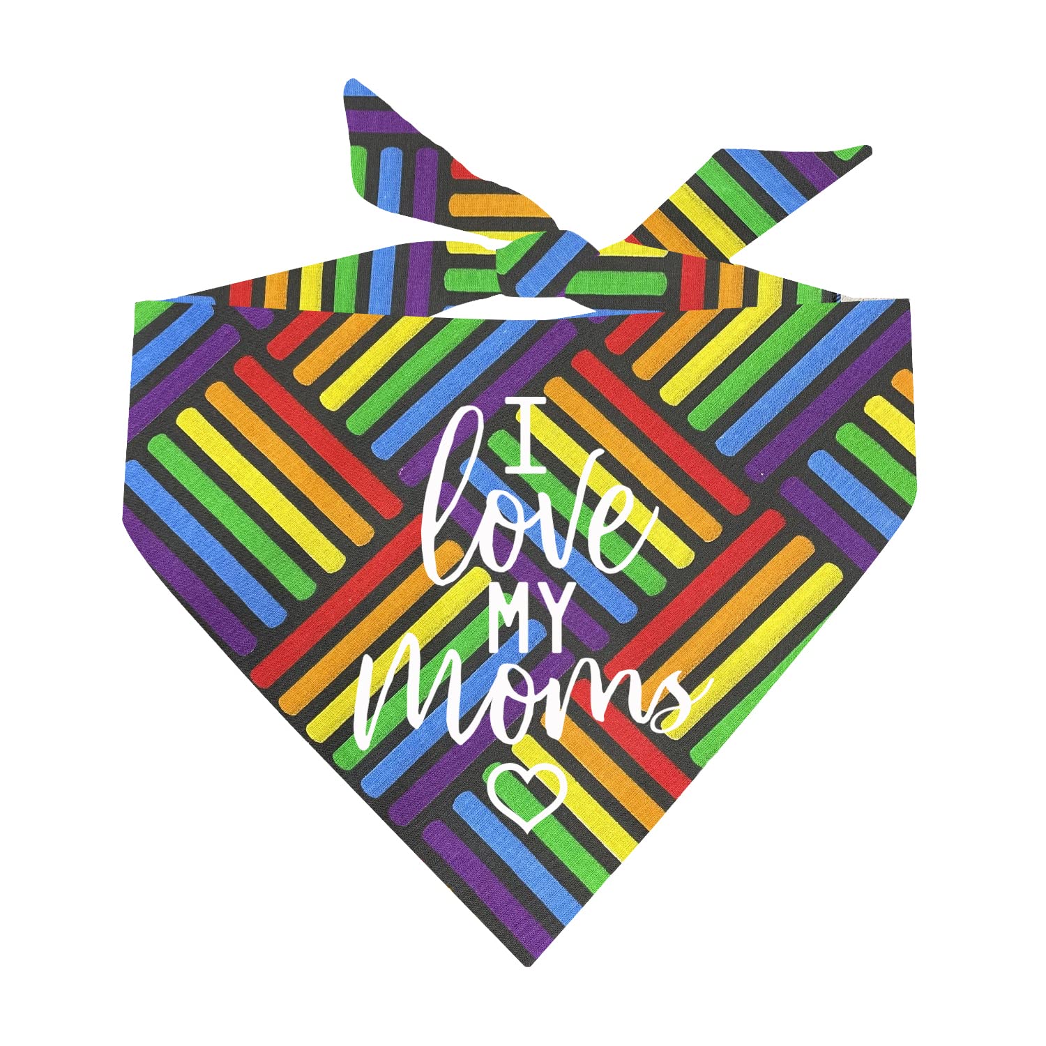 I Love My Moms (Two) Mother'S Day Dog Bandana | 100% Cotton Adjustable Triangle | Made In Usa | Pride Day | Lgbtq+ | Rainbow | P