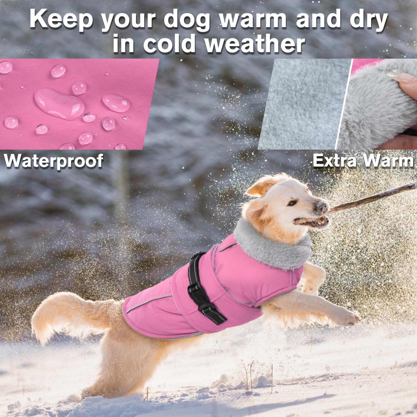 Lelepet Warm Dog Coat Reflective Fleece Vest Waterproof Dog Jacket With Adjustable Buckle Hook & Loop Windproof Cold Weather Coa