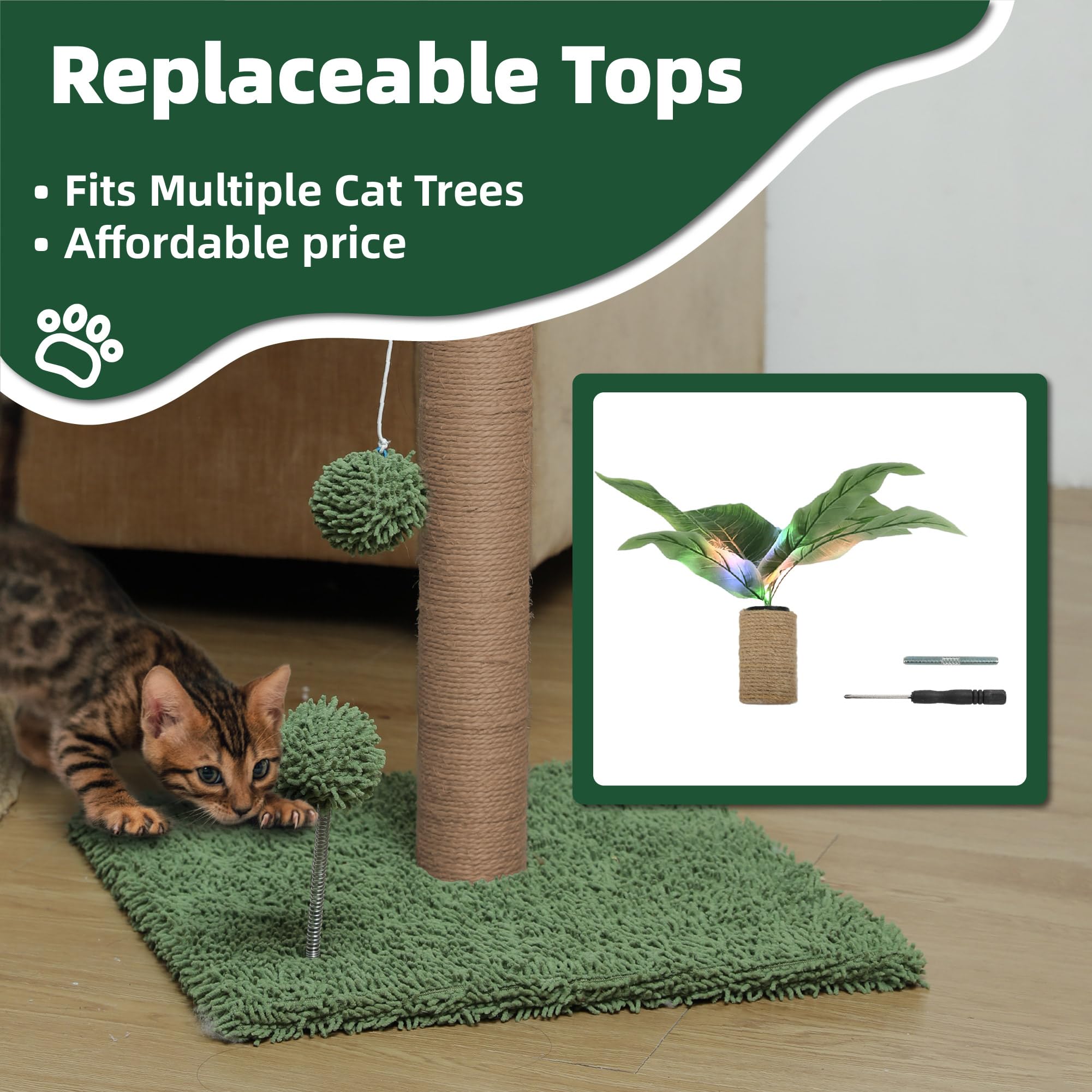 34'' Led Cat Scratching Post, Attracts Cats With Led Light, Cat Furniture, Stable Base, Hanging Toy Balls For Large Cats And Kit