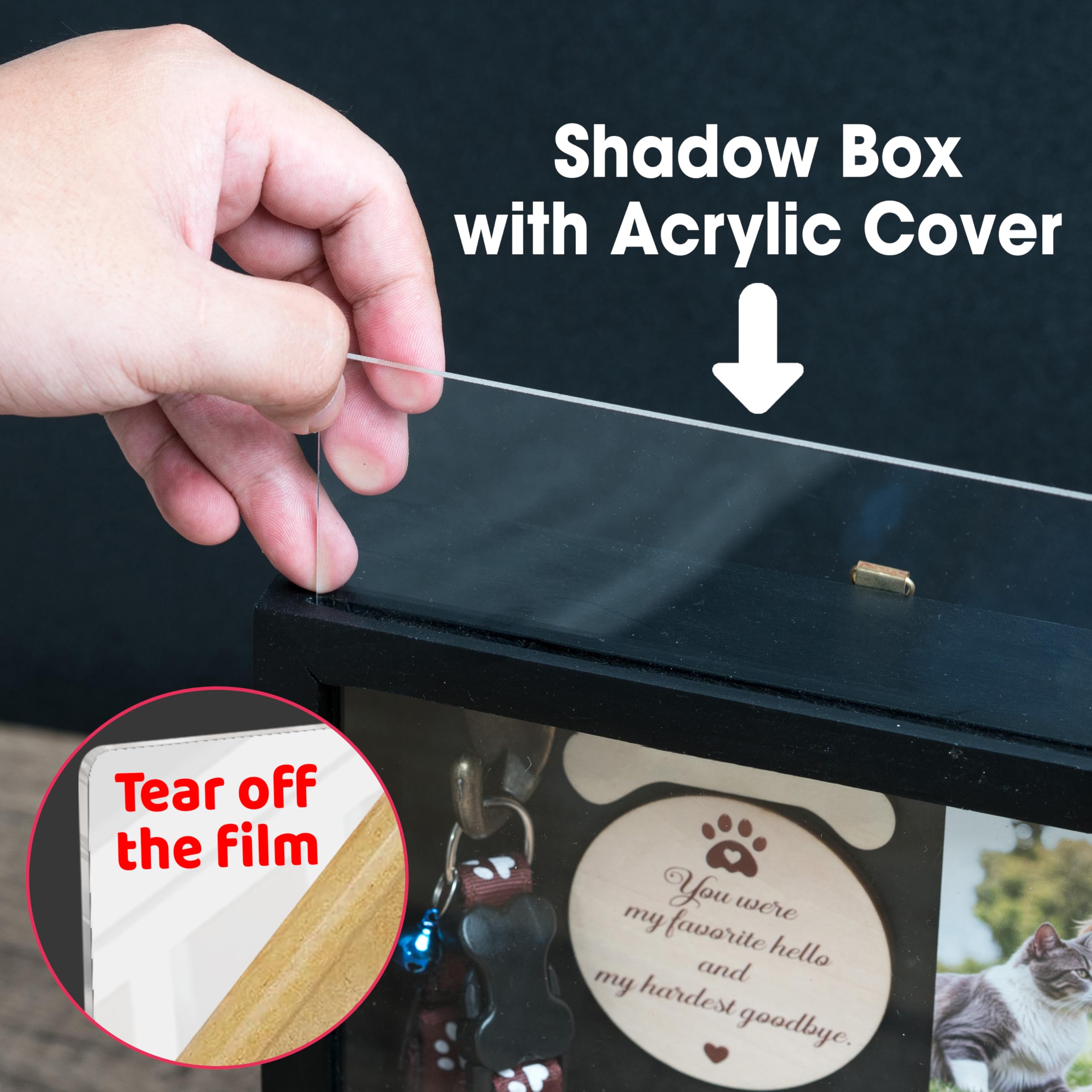 8.6'' Pet Memorial Shadow Box Gift Collar Holder White Picture Frame Paw Print Kit Rainbow Fur Ashes Bottle Pet Wood Sculpture S