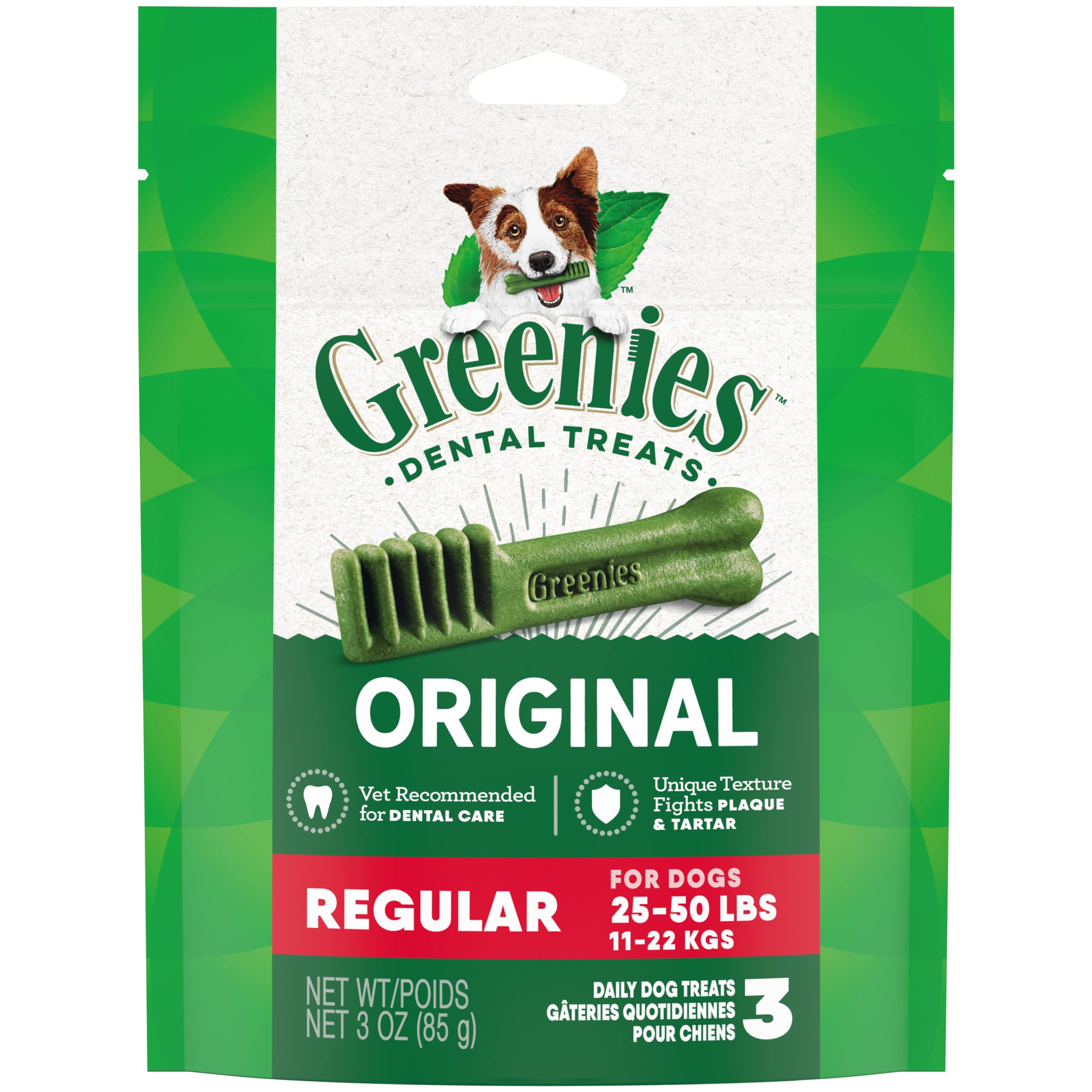 Greenies Original Regular Dental Dog Treats, 3 oz. Pack (3 Treats)