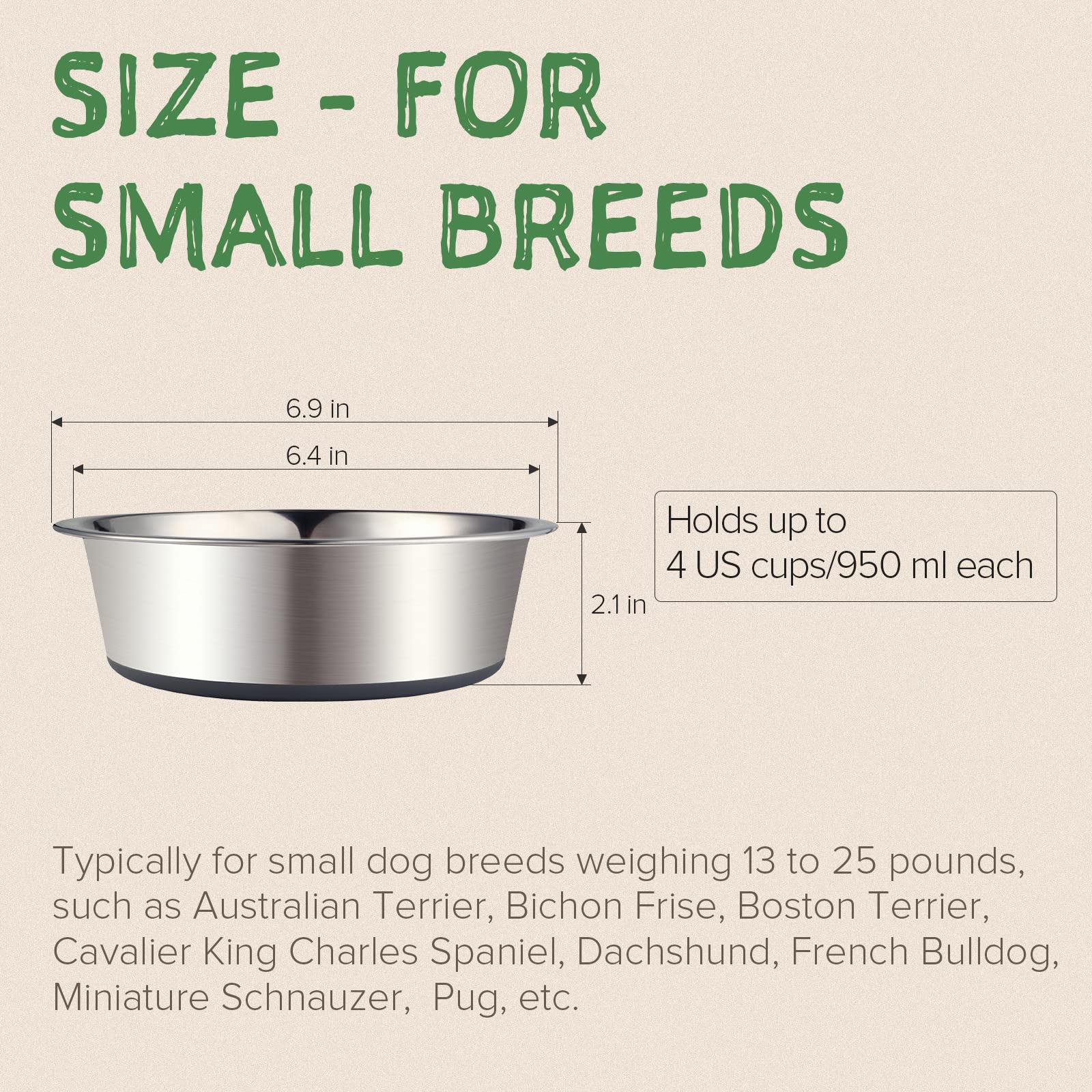 URBUDDIES 2 Pack Stainless Steel Dog Bowls, Premium Metal Dog Bowls with Non Slip Rubber Bottom, Dishwasher Safe, Easy to Clean,