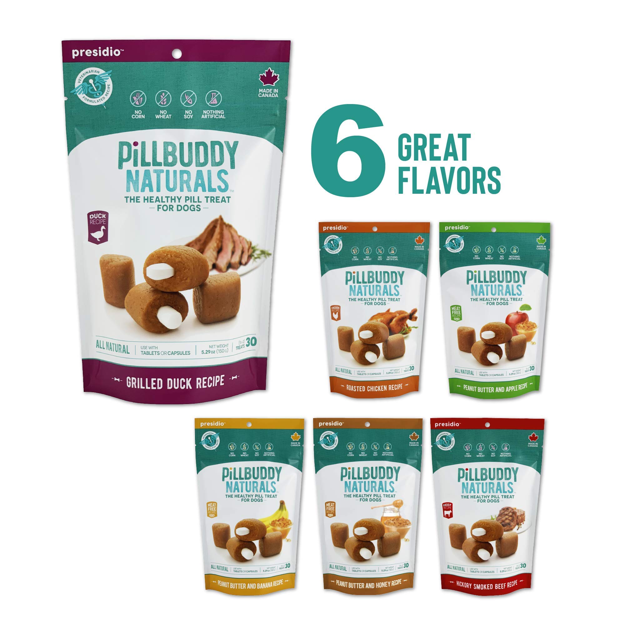 Presidio Pill Buddy Naturals - Duck (Chicken-Free) Pill Hiding Treats for Dogs - Pill Pocket for Any Size Medication - 30 Servin