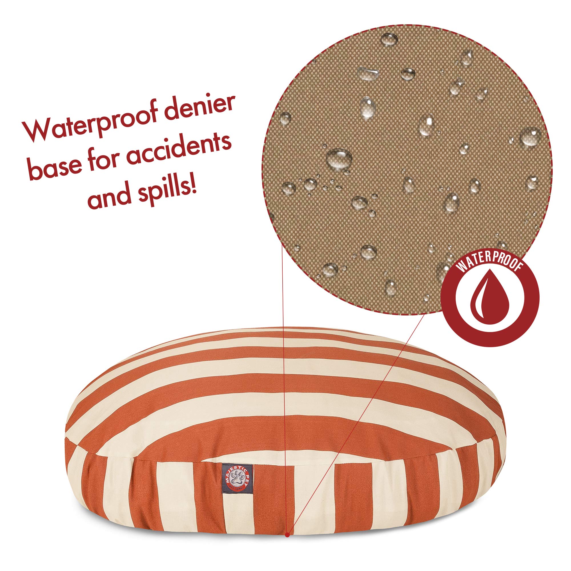 Burnt Orange Vertical Stripe Medium Round Indoor Outdoor Pet Dog Bed With Removable Washable Cover By Majestic Pet Products