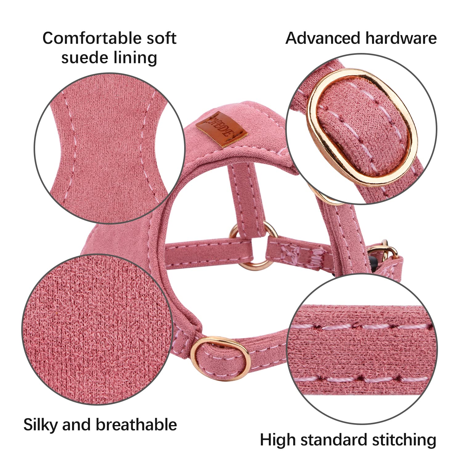 Chede No Pull Puppy Harness And Multifunction Dog Leash Set- 8 Colors Soft Adjustable No Choke Escape Proof Cute,Lightweight Pet Vest Harness For Small And Medium Dog (M, Antique Pink)