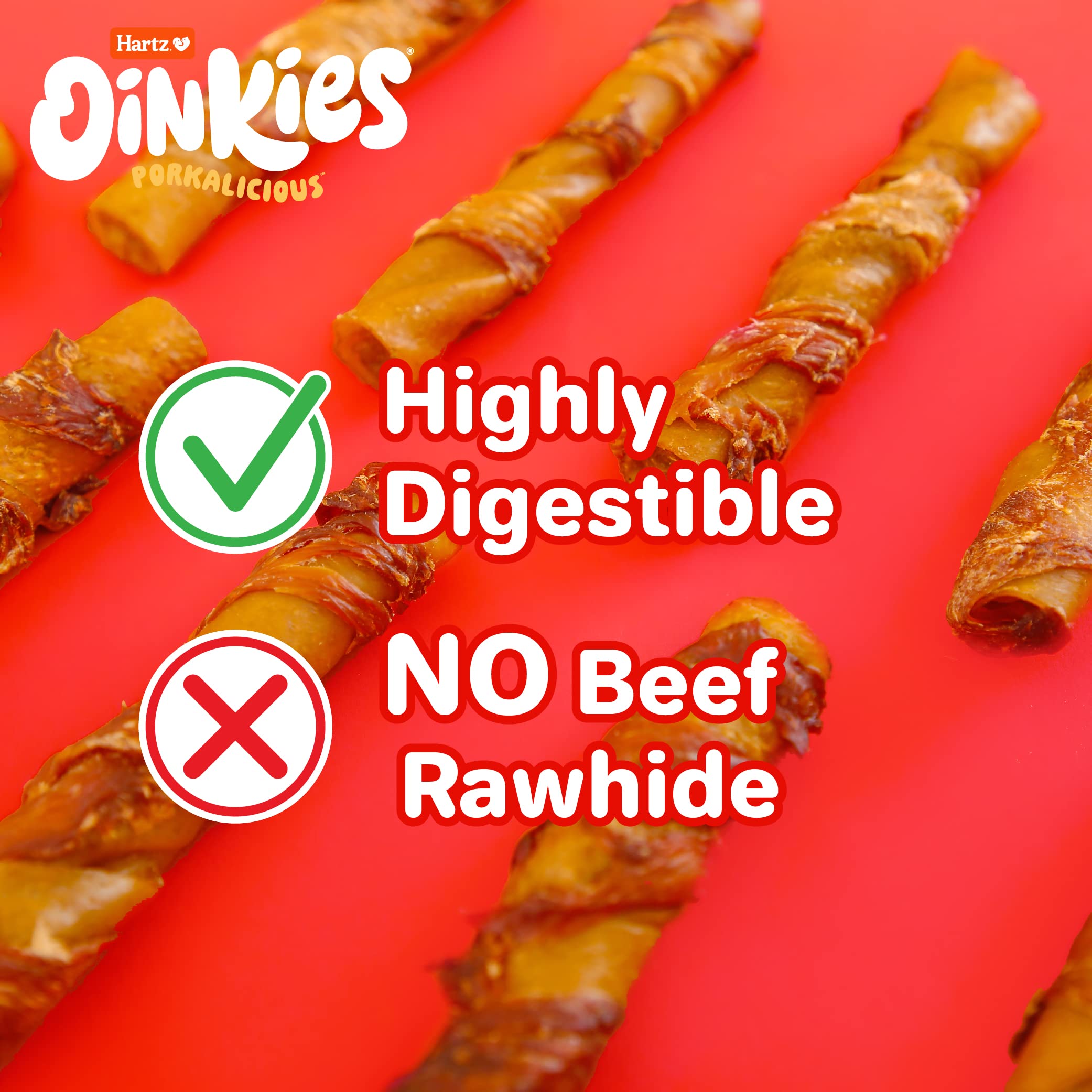Hartz Oinkies Jerky Twists with Naturally Smoked Pork & Real Chicken Breast Dog Treats, Highly Digestible Long Lasting Dog Chews