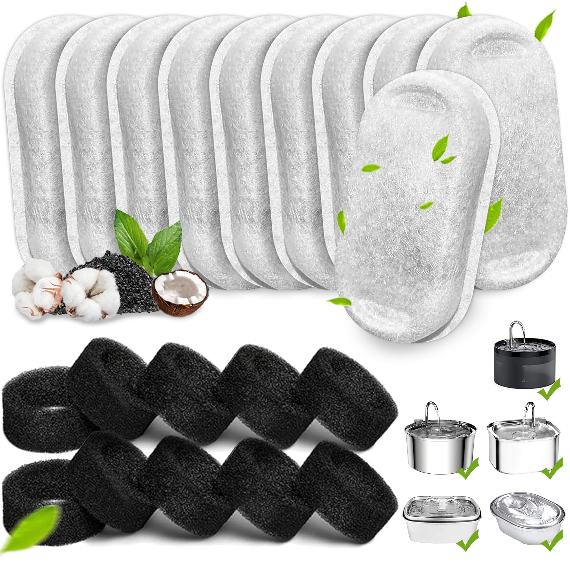 Cat Water Fountain Filters, 20Pack Cat Fountain Replacement Filters For Stainless Steel 108Oz/3.2L& 67Oz/2L Adjustable Water Flo