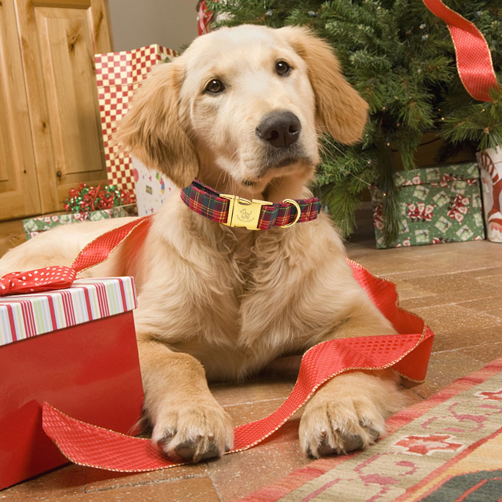 Elegant Little Tail Dog Collar, Christmas Red Plaid Pet Collar Cute Dog Collars Male Or Female Pet Gift Adjustable Dog Collar Fo