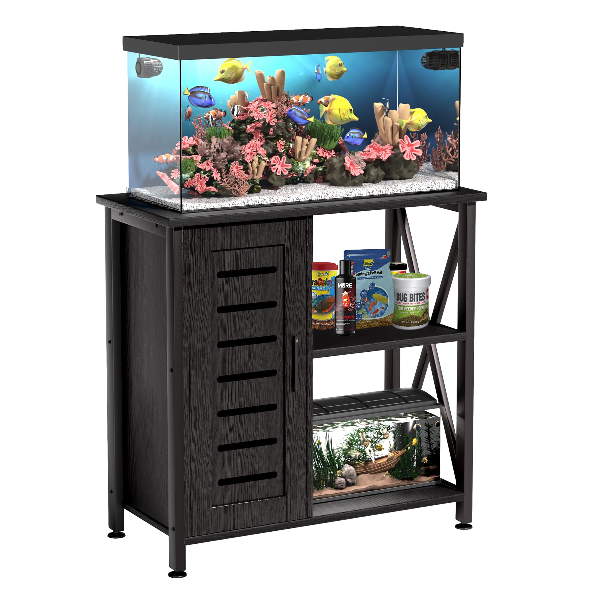 Herture 20-29 Gallon Fish Tank Stand, Aquarium Stand with Cabinet Accessories Storage, Heavy Duty Metal Frame, 31.49 L*15.74 W T