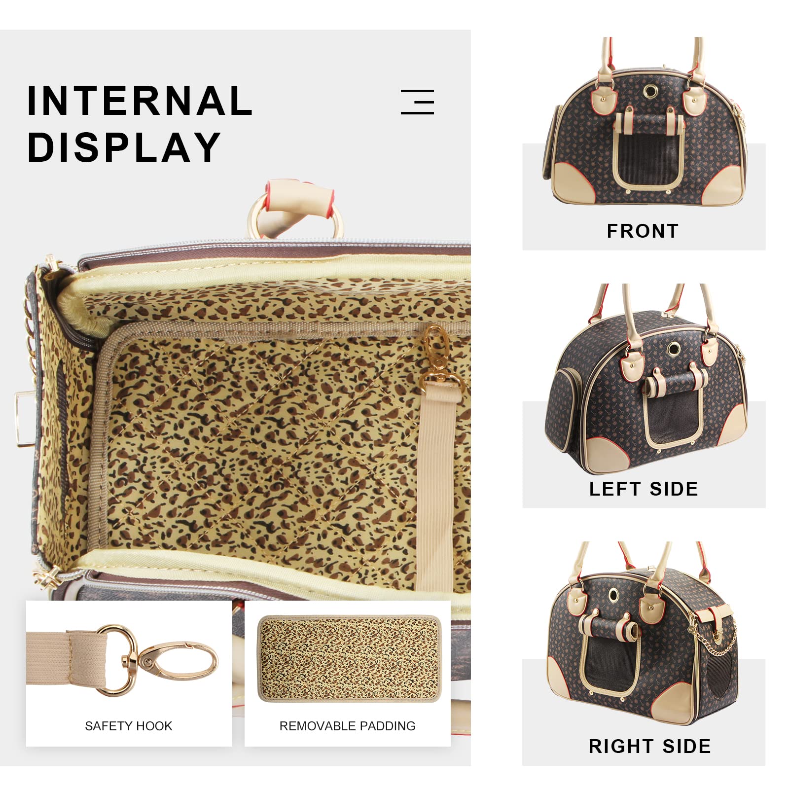 Betop House Fashion Dog Carrier Pu Leather Dog Handbag Dog Purse Cat Tote Bag Pet Cat Dog Hiking Bag, Brown, Large