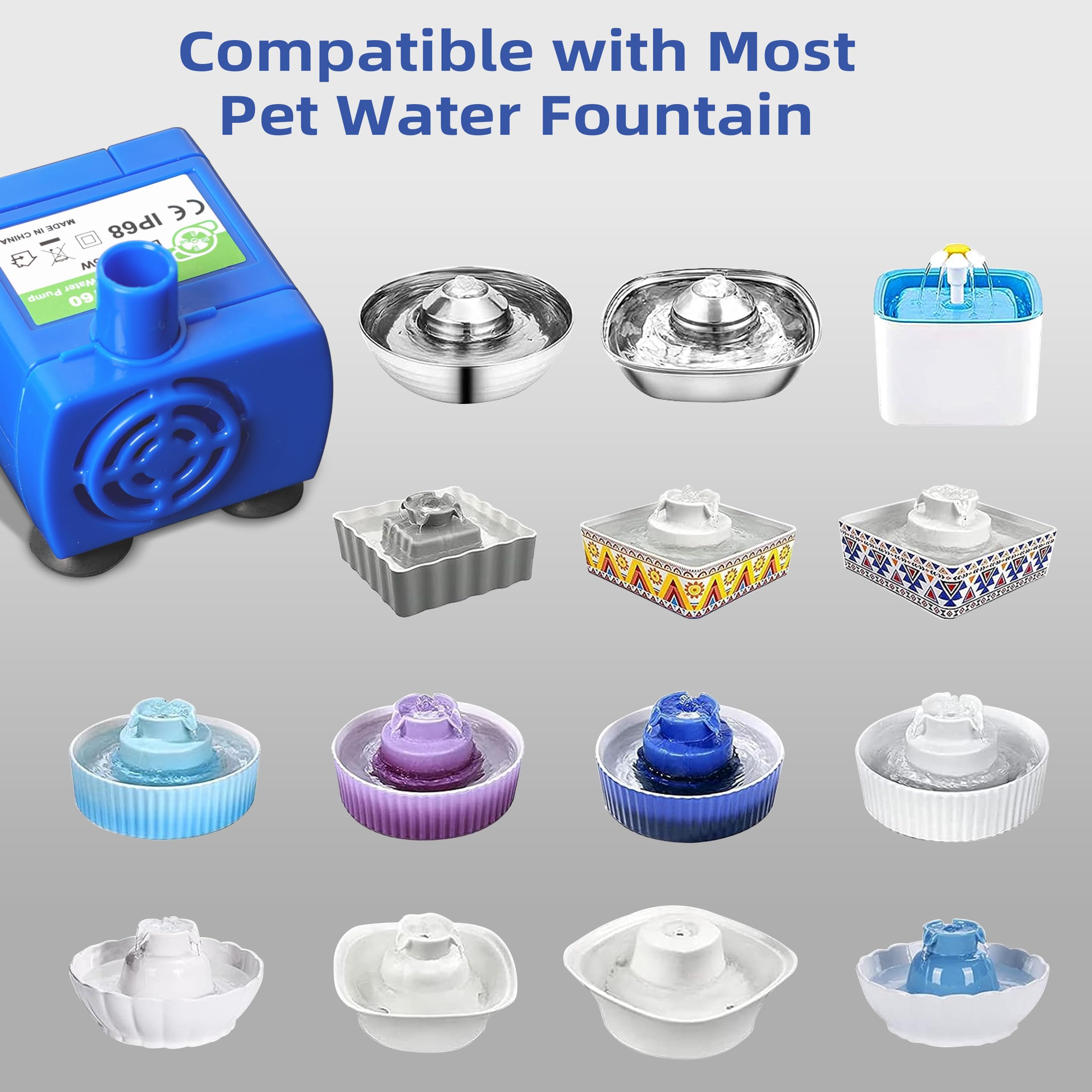 Ip68 Dr-Dc160 Submersible Water Pump Cat Water Fountain Pump For Tritone Ceramic, Stainless Steel, Round Flower Cap Cat Fountain