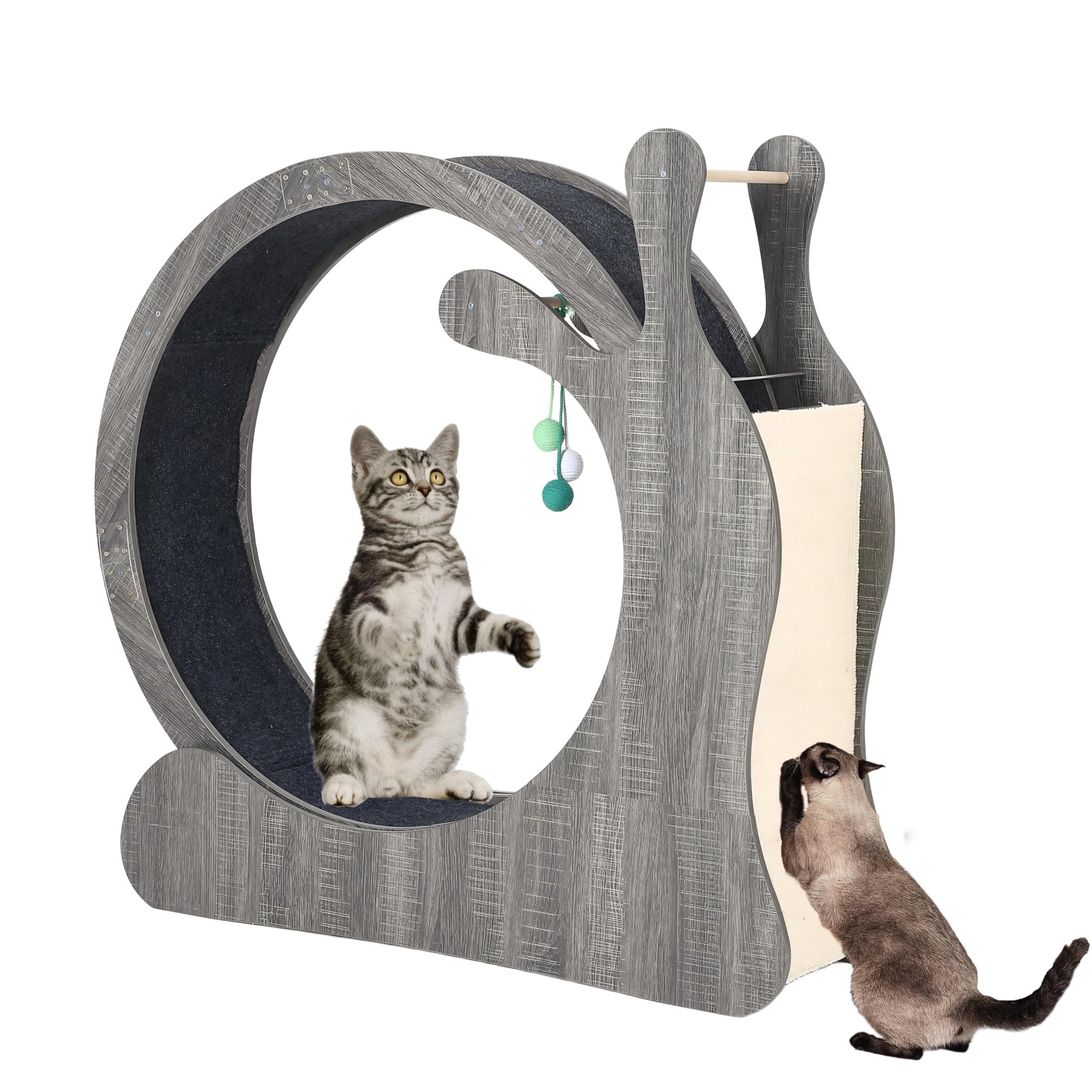Large Cat Running Wheel, Cat Wheel for Indoor Cats 33.5 Inner Diameter Wood Pet Treadmill with Scratching Board and Playing Ball