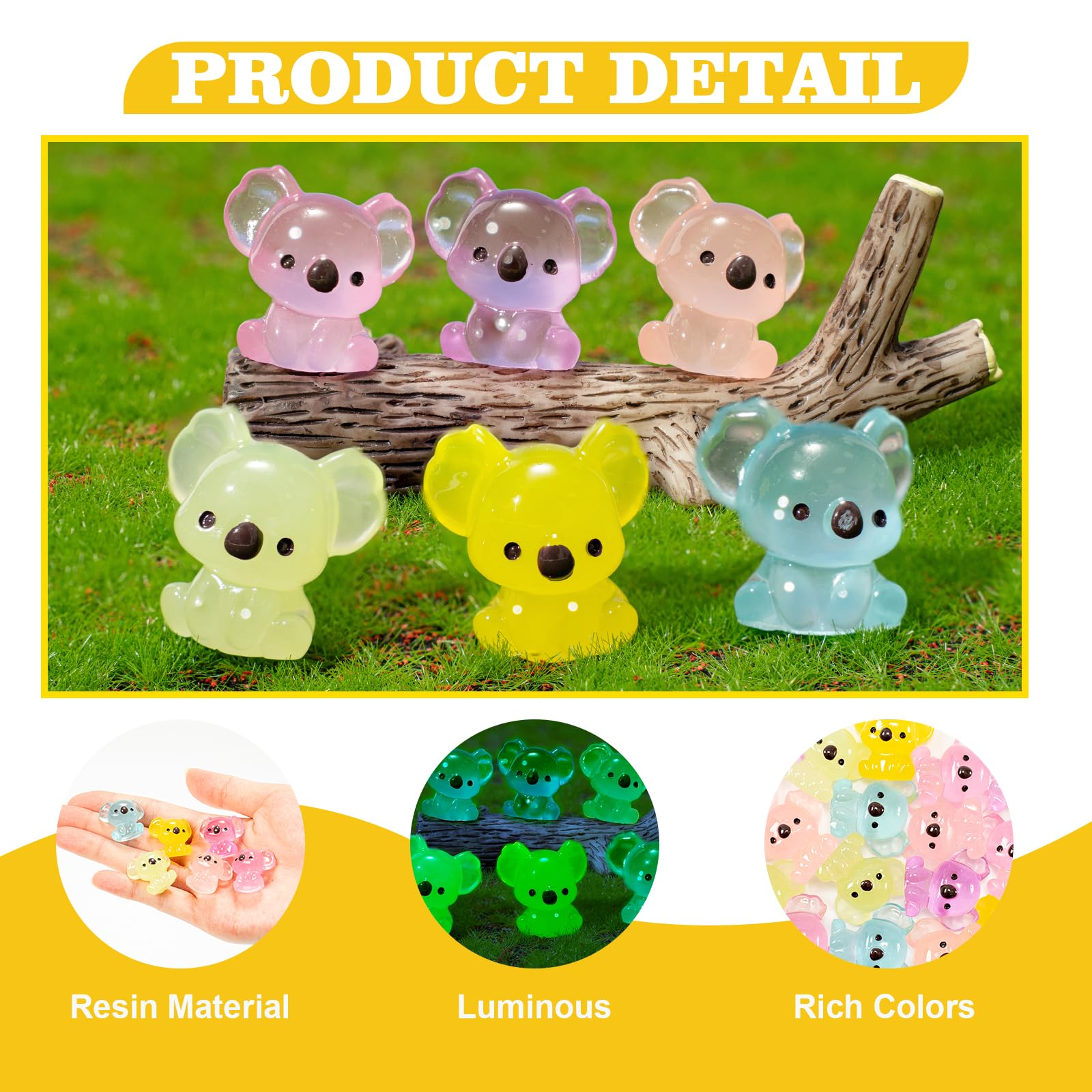 GTUDOR Mini Resin Koala, 24Pcs Luminous Koala Figurines, Glow in The Dark Animal Ornament, Tiny Koalas Statues for Garden Doll R