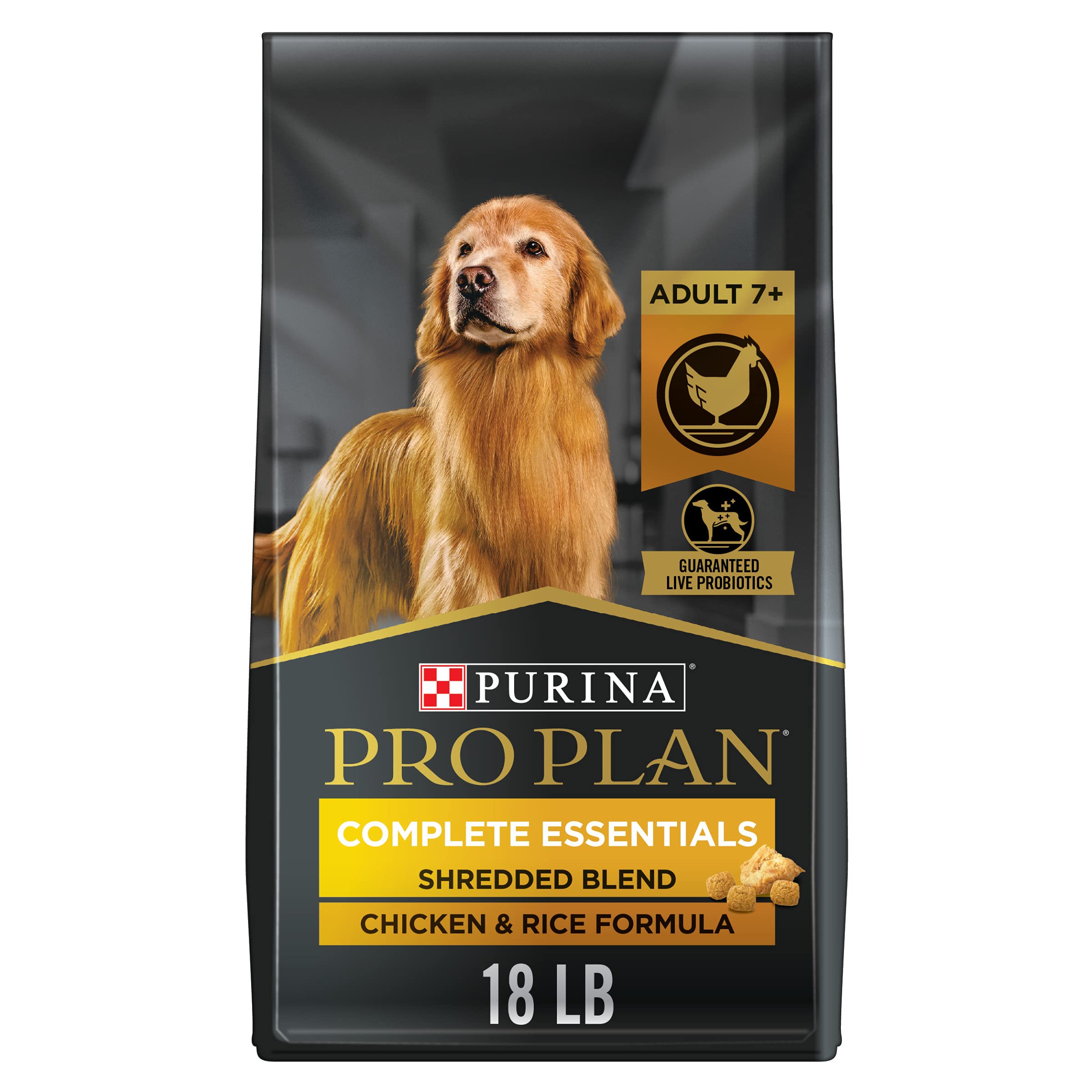 Purina Pro Plan Senior Dog Food With Probiotics for Dogs, Shredded Blend Chicken & Rice Formula - 18 lb. Bag