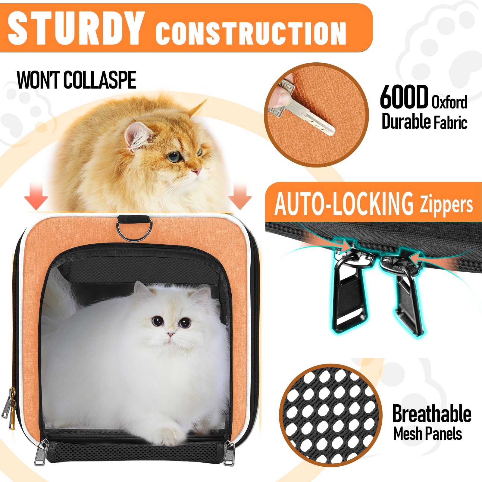 Gapzer Large Cat Carry Bag, Soft Shell Shih-Tzu Pet Transport Crate, 18X12X12 Top Opening Maltese-Dog Traveling Mesh Kennel 10 P