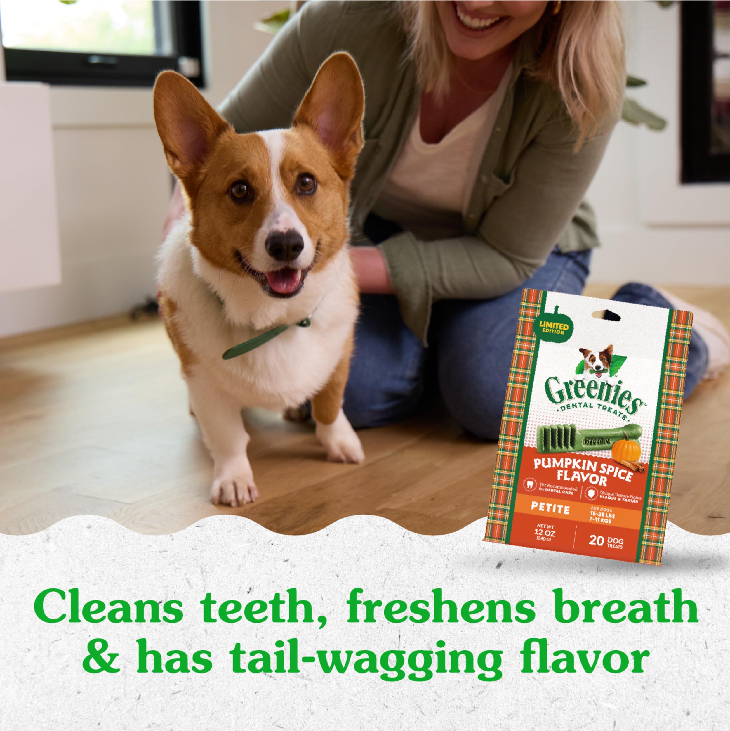 Greenies Petite Natural Dog Dental Care Chews Oral Health Dog Treats, Pumpkin Spice Flavor, 12 oz. (20 Treats)