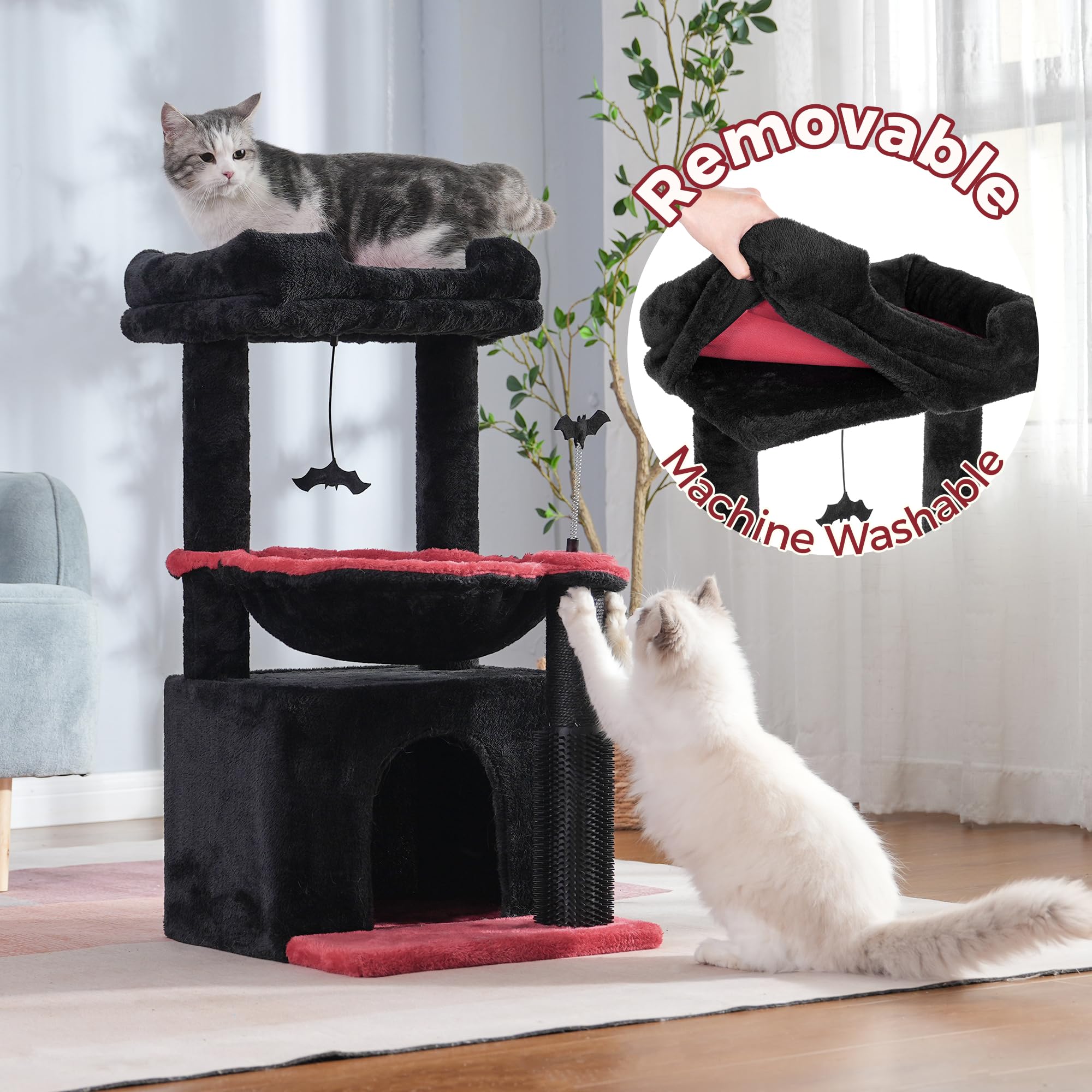 Pawfessor Gothic Cat Tree 32 Inches Small Cat Tree For Large Cats Adult Cat Tower With Scratching Post,15.7   Large Hammock And